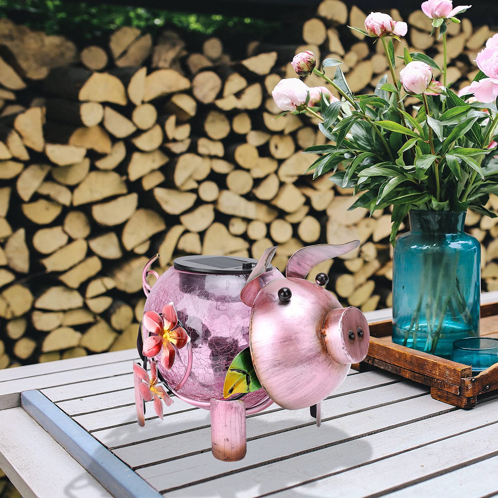 MUMTOP Solar Lantern - Waterproof Pink Glass Decorative Tabletop Ornament for Garden - Model 4267150