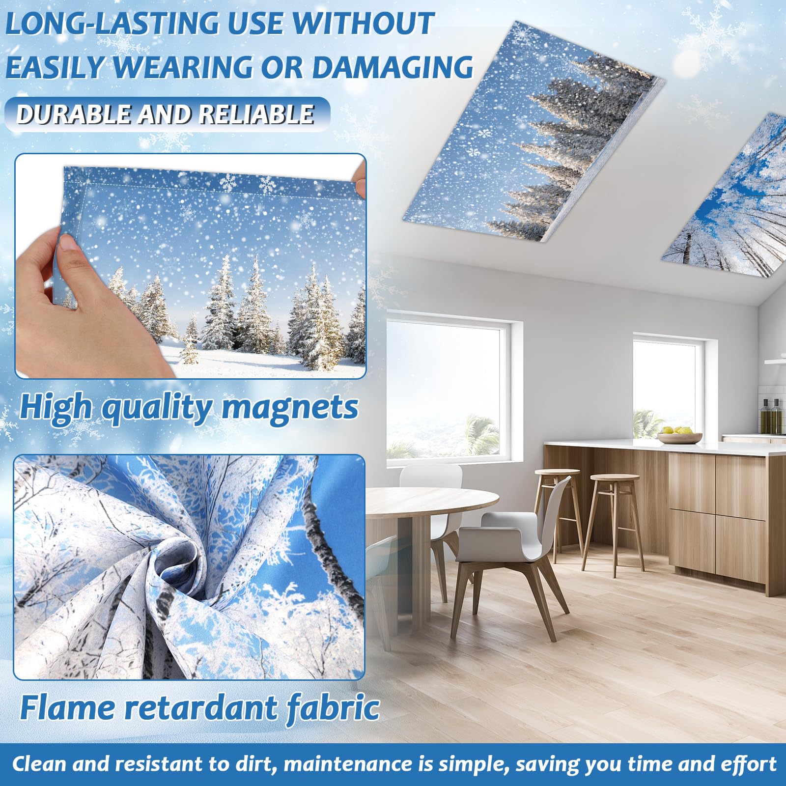 Wiooffen 8 Pcs Fluorescent Light Covers, 80 Magnets, 4x2 Ft, Polyester, Winter White, Model YM0731, Easy Install for Office & Home