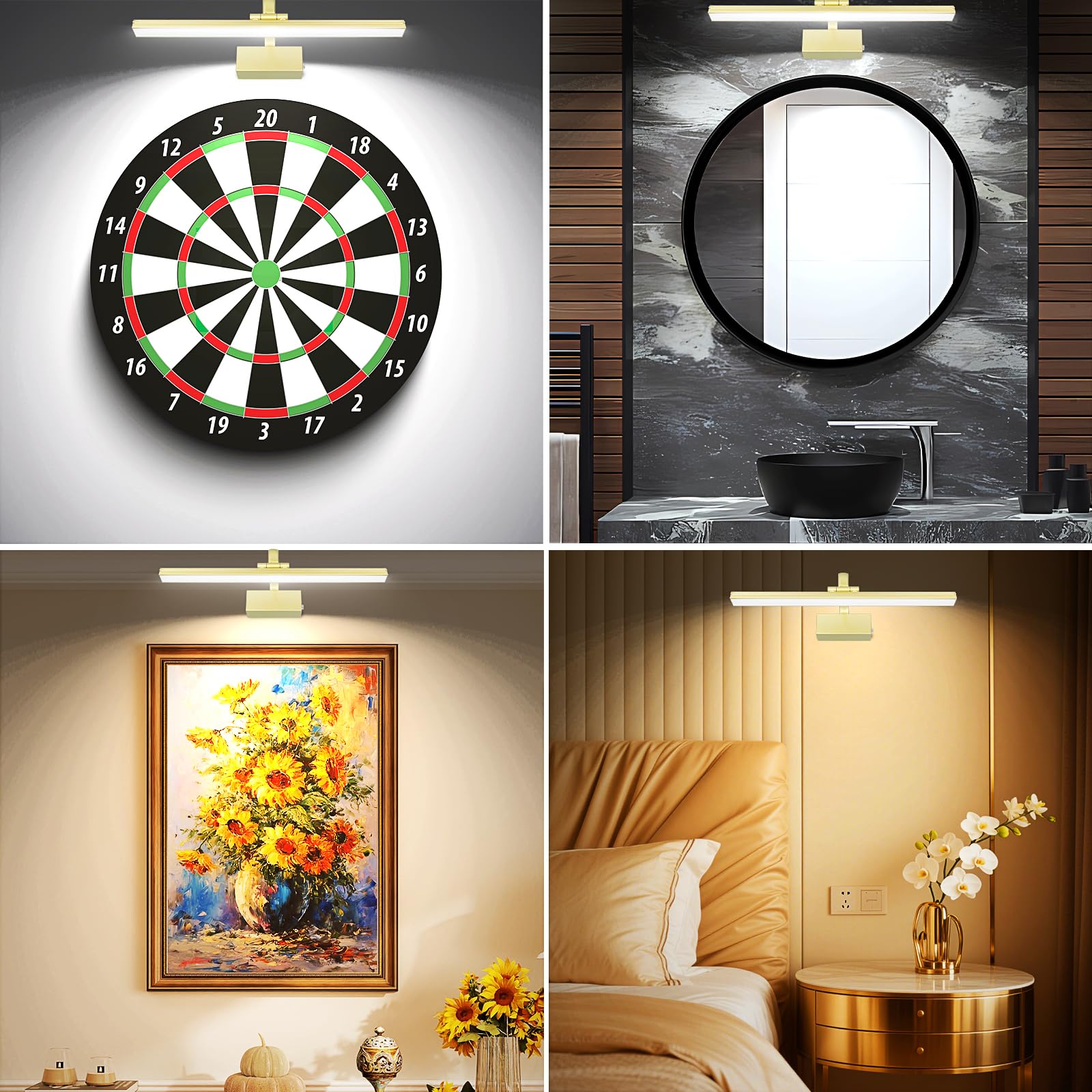 RAIFOOLLY Picture Light, Battery Operated, Remote Dimmable, 3 Modes, 16in Size, discomfort-reducingted Gold, Model RF00181