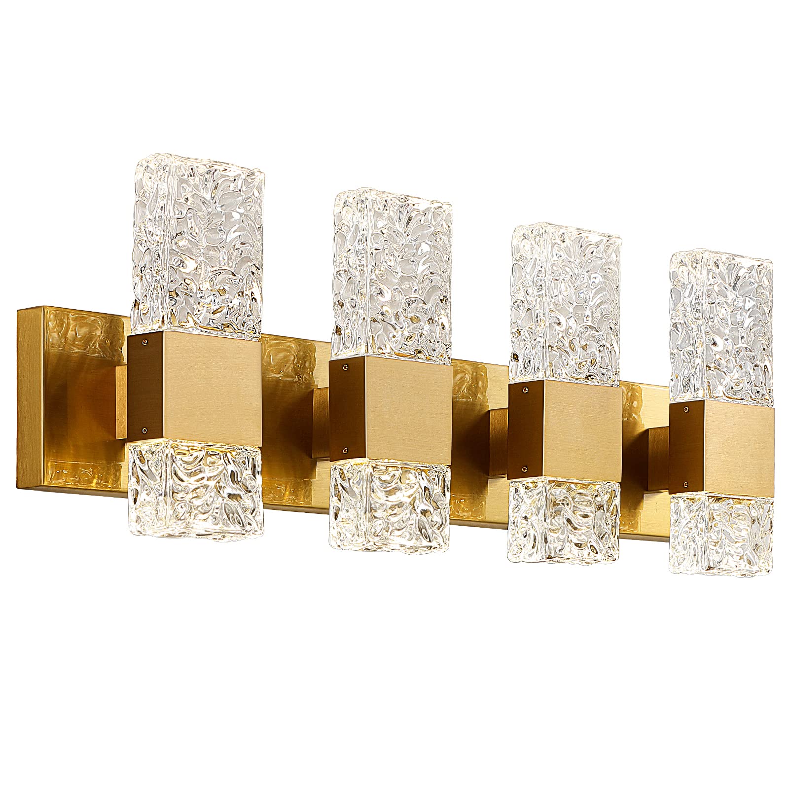 Epinl Gold Bathroom Vanity Light Fixtures - Brushed Gold Bathroom Light Fixtures Over Mirror 4-Light 4000K Led Crystal Wall Sconces Modern 40W Hardwired Wall Lights For Bathroom Bedroom Living Room