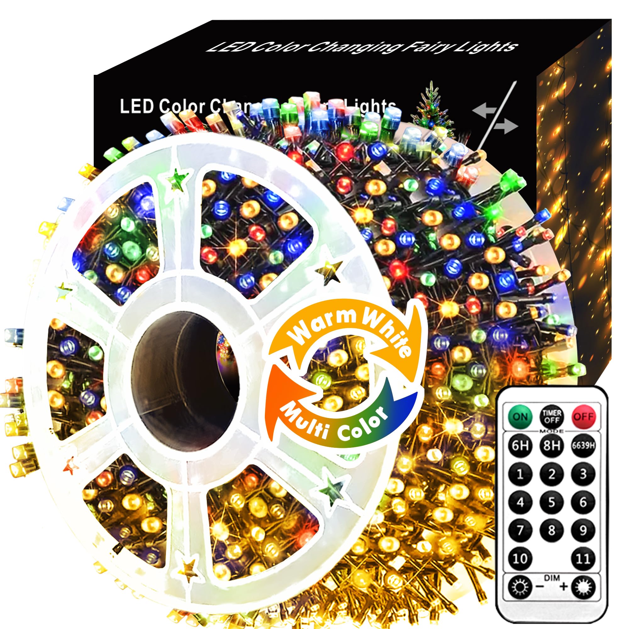 Voolex Christmas Lights 204FT 600 LED 2 Color Changing Christmas String Lights Multicolor or Warm White Dimmable 11 Modes with R