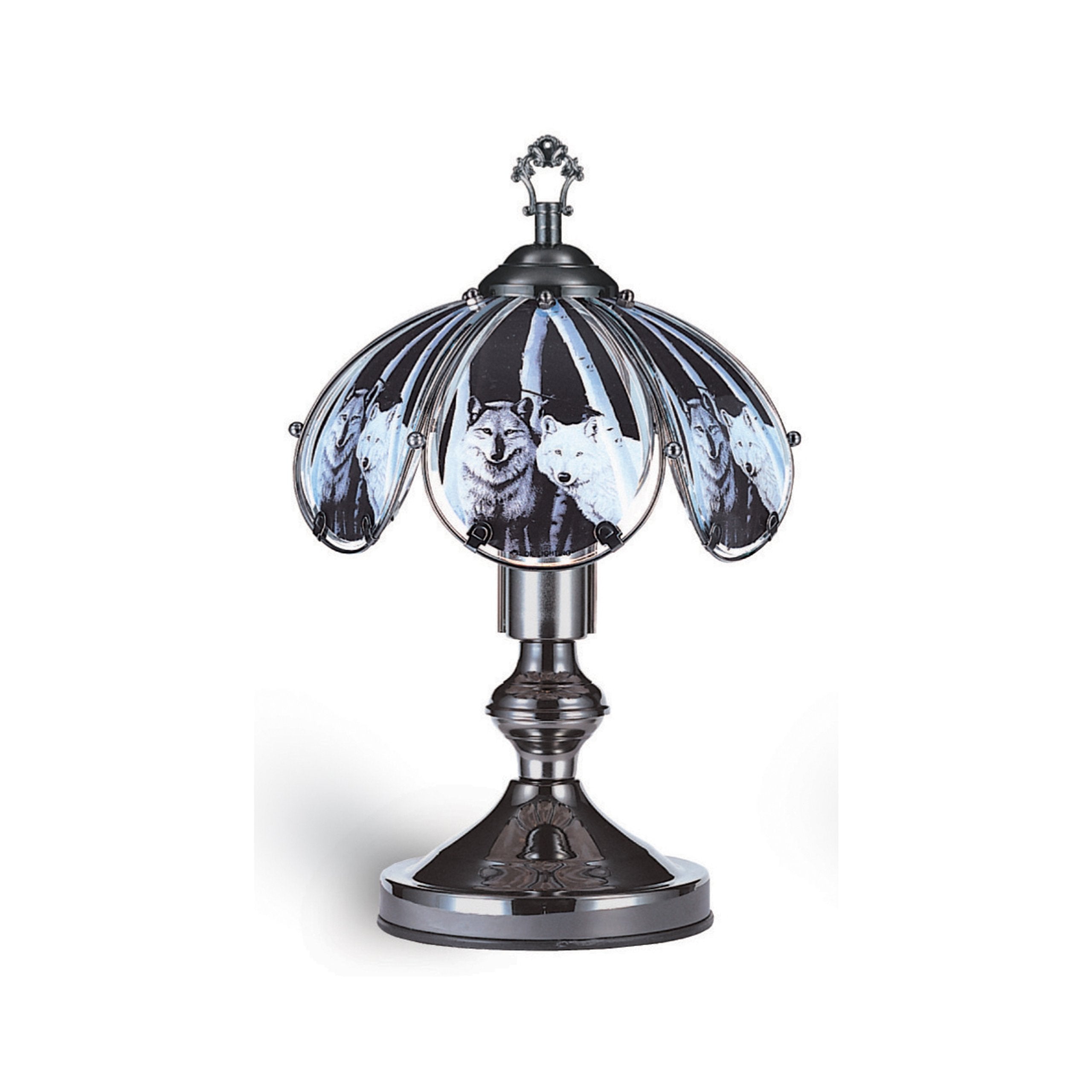 OK Lighting OK603CWO2 14.25Inch Touch Lamp with Wolf Theme, Black Chrome