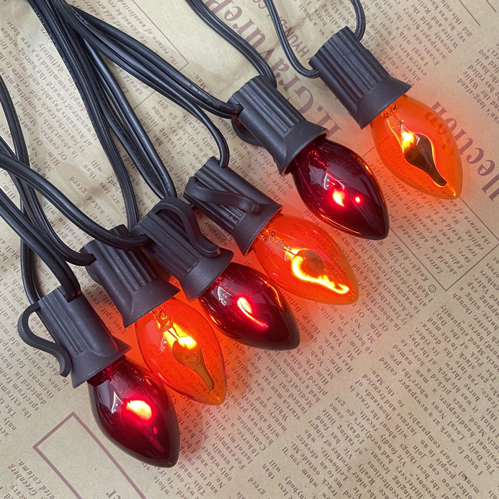 Sunsgne C7 Purple And Orange Halloween String Lights, 25Ft Outdoor String Lights With 27 Flickering Flame Light Bulbs(2 Spare),