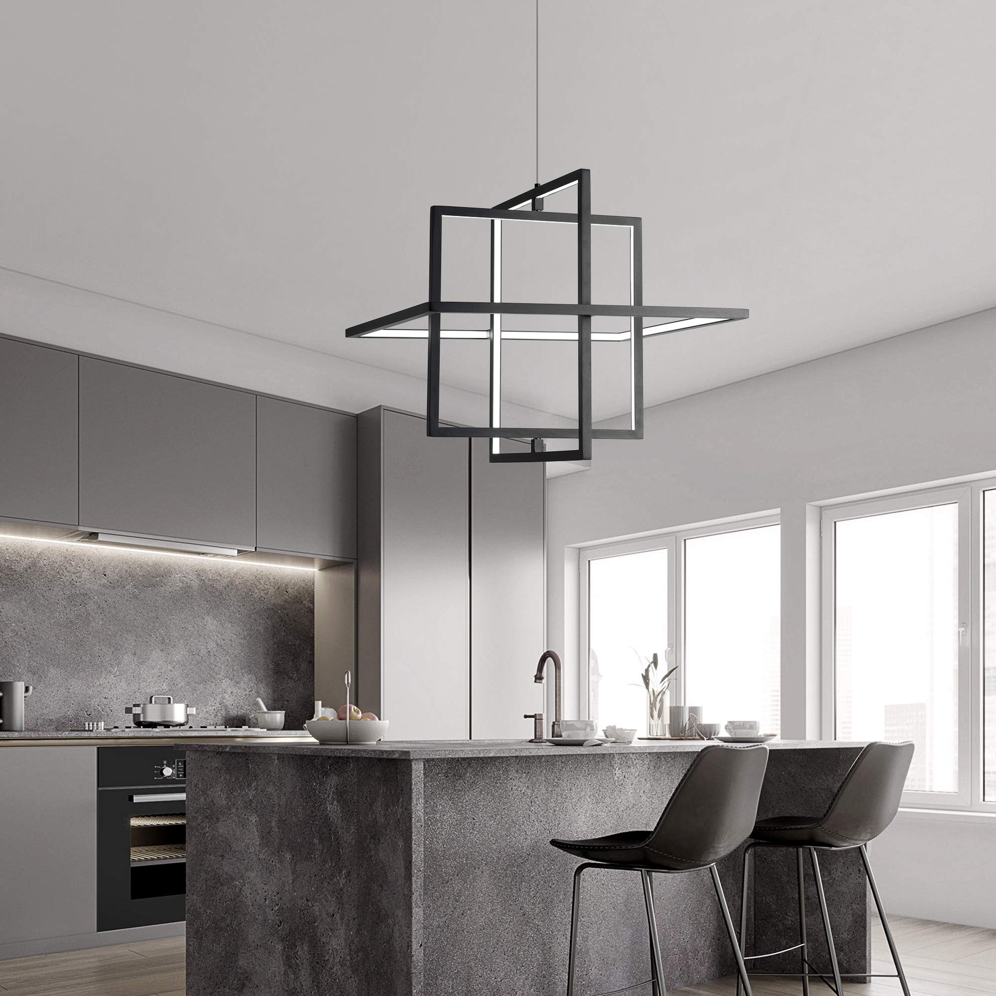 Sunmoo Modern Led Chandelier Led Pendant Light Square Contemporary Chandelier Hanging Light Dimmable For Living Room, Dining Roo