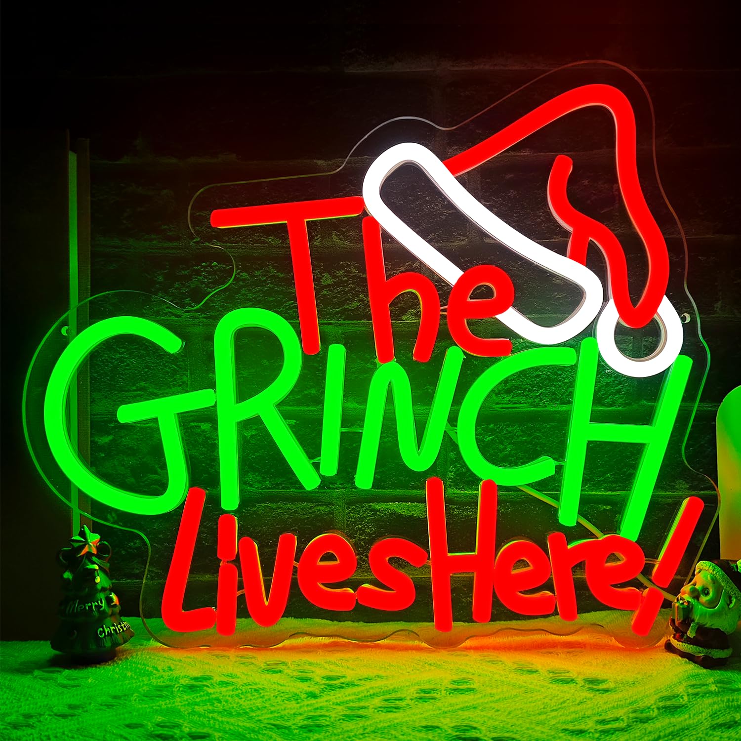 kzjspn Neon Light Sign - Christmas Cartoon Wall Decor, Plastic, Red/Green/White, Ideal for Home Party & Xmas Gift