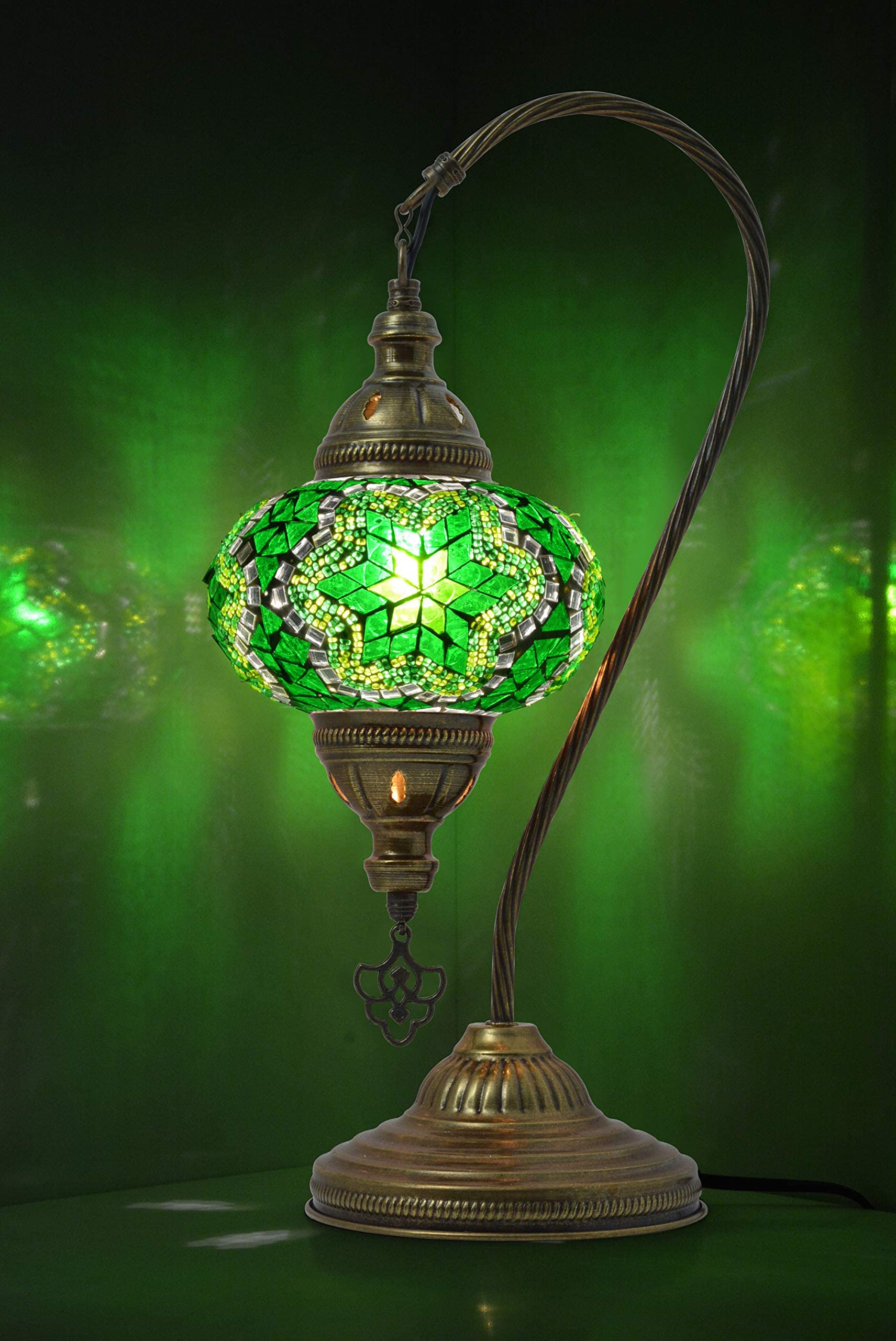mozaist Turkish Mosaic Table Lamp, Antique Glass Shade, Swan Neck Design, E12 Socket, US Plug, Bohemian Style, Color B3