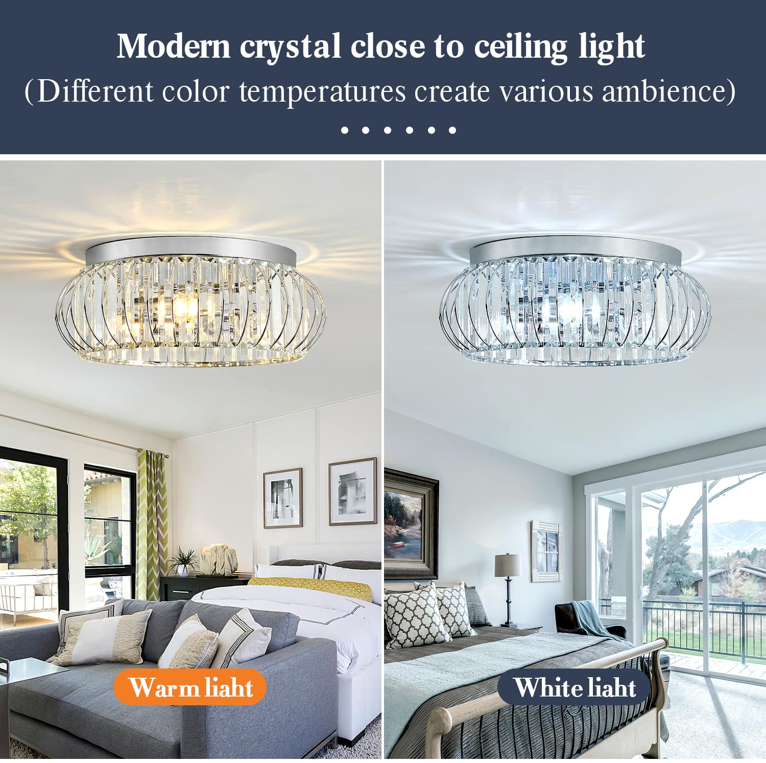 Yyjlx 3 Light Flush Mount Ceiling Light Fixtures Modern Crystal Chandelier Chrome Chandelier For Hallway Bedroom Bathroom Foyer