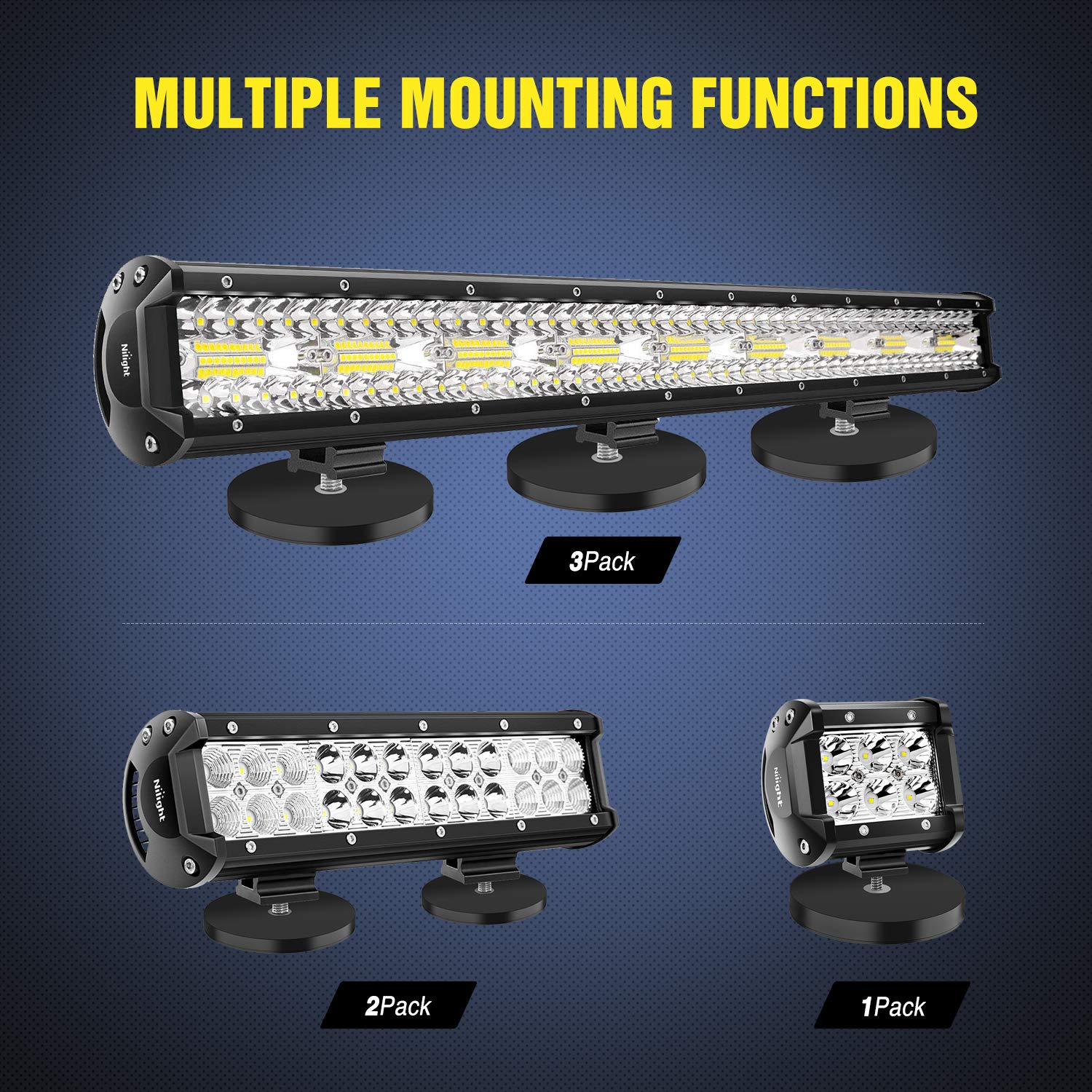 Nilight 2PCS Magnetic Base LED Light Bar Mounting Brackets, Powerful Sucker Holder for Bottom-Mounted Offroad Work Auxiliary Lam