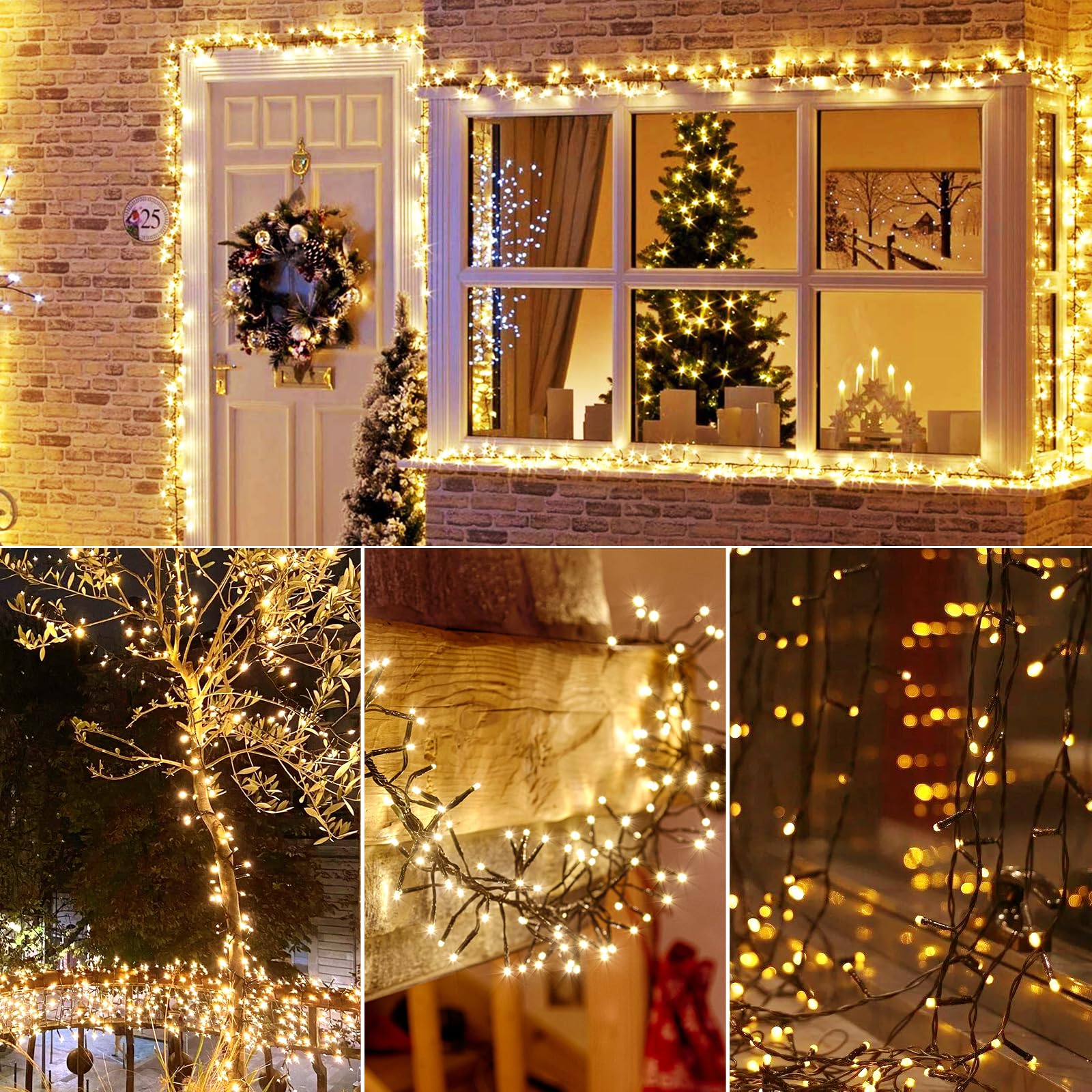 Lycklig 400 LED Cluster Fairy Lights, Warm White, 49FT, 8 Modes, Timer, Plug-In, Ideal for Bedroom and Outdoor Decorations