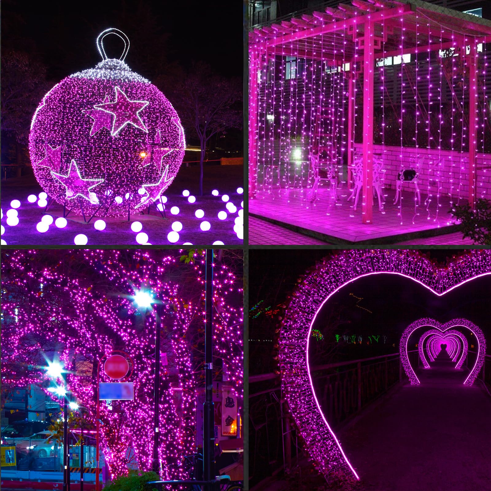 Lamphome 50Led String Lights,Led Christmas Lights,6" Spacing,Green Wire,Pink Colour,Commercial Grade