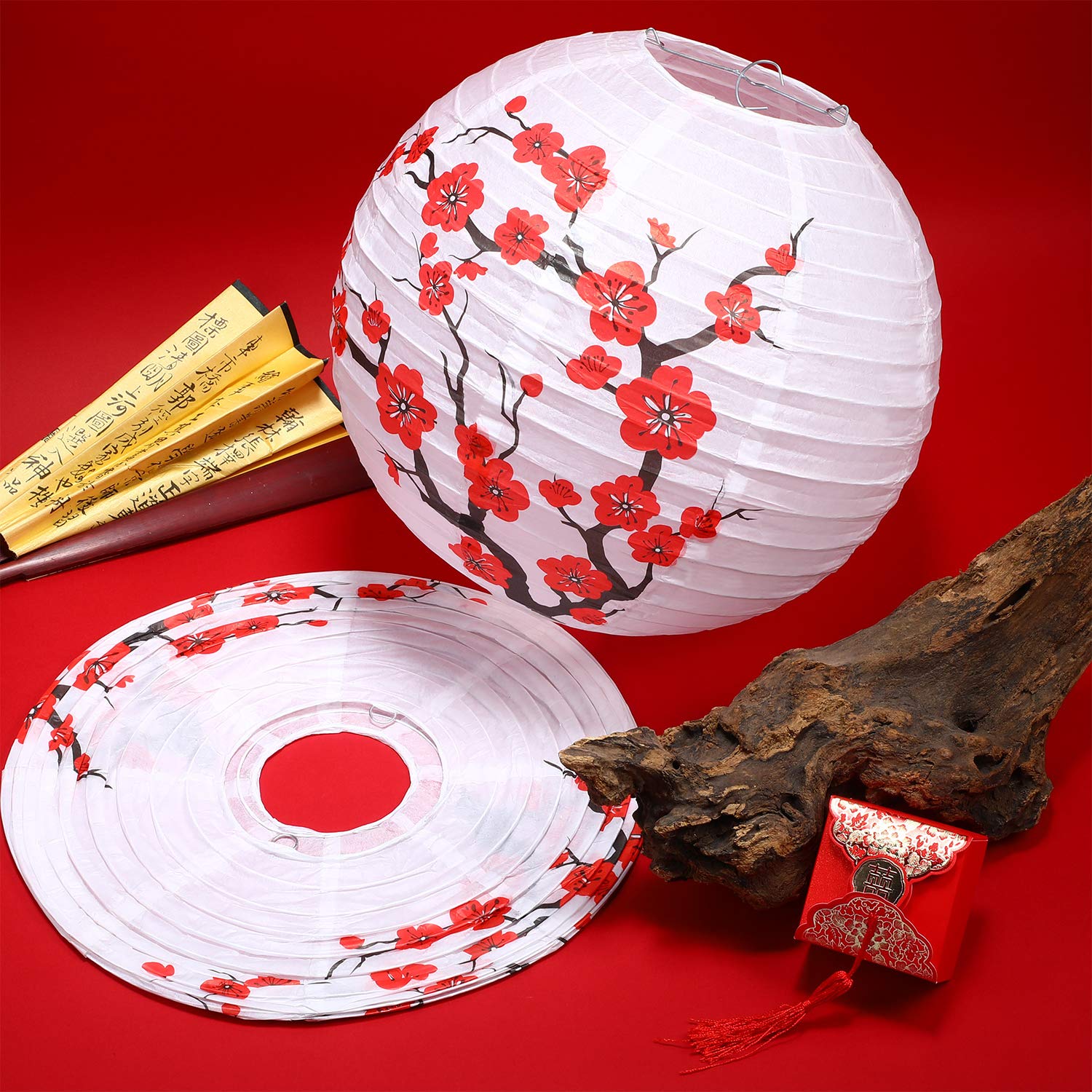 Blulu 6 Pack Chinese Japanese Paper Lantern Red Cherry Blossom Paper Lantern For Chinese Oriental Style Restaurant Home Wedding
