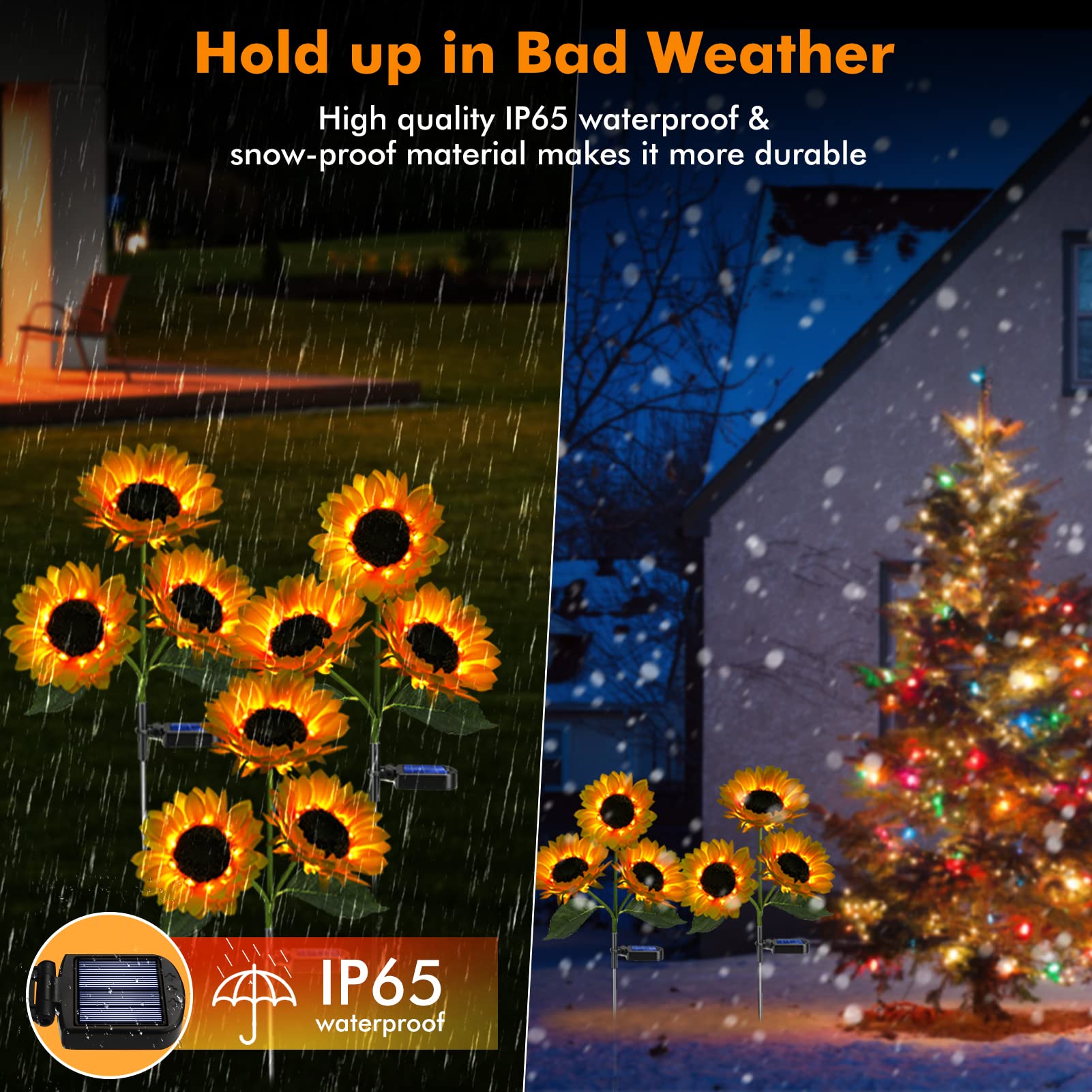 Meagoo Solar Sunflower Lights, 800Ma Solar Garden Light With Real Looking Flowers Outdoor Waterproof Solar Stake Lights For Back