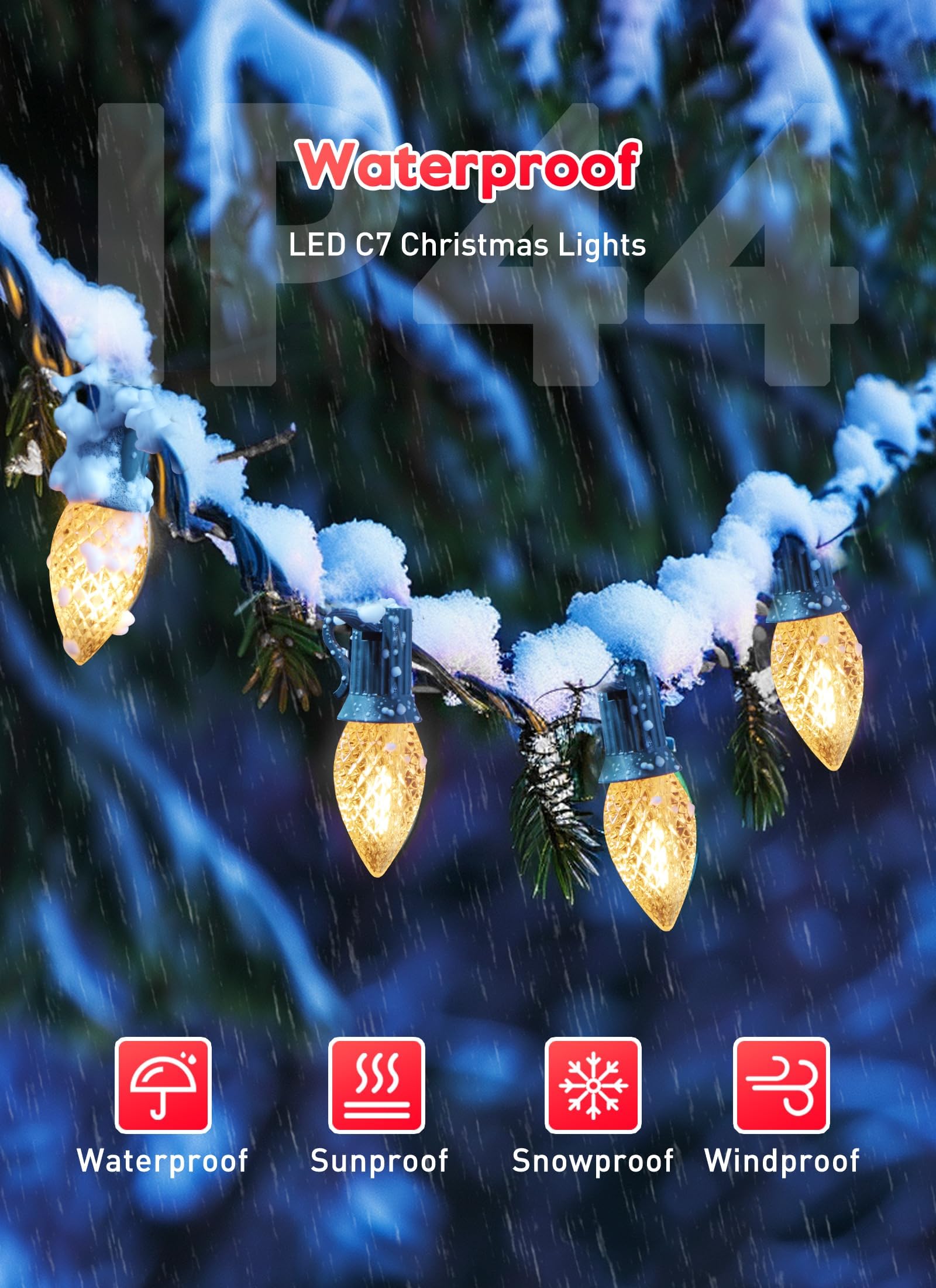 C7 Led Lights Warm White Christmas Lights Outdoor, 100Ft C7 Christmas String Lights With 100 Plastic Bulbs, Traditional Hanging