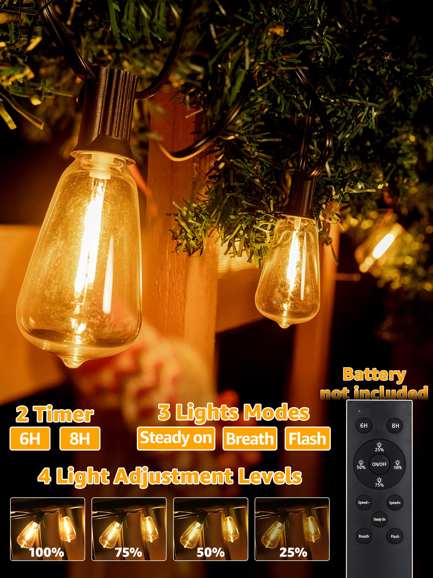 Outdoor String Lights Dimmable With Remote, 150 Ft Outdoor Lights With 2 Timer And 3 Mode, Waterproof & Shatterproof Patio Light
