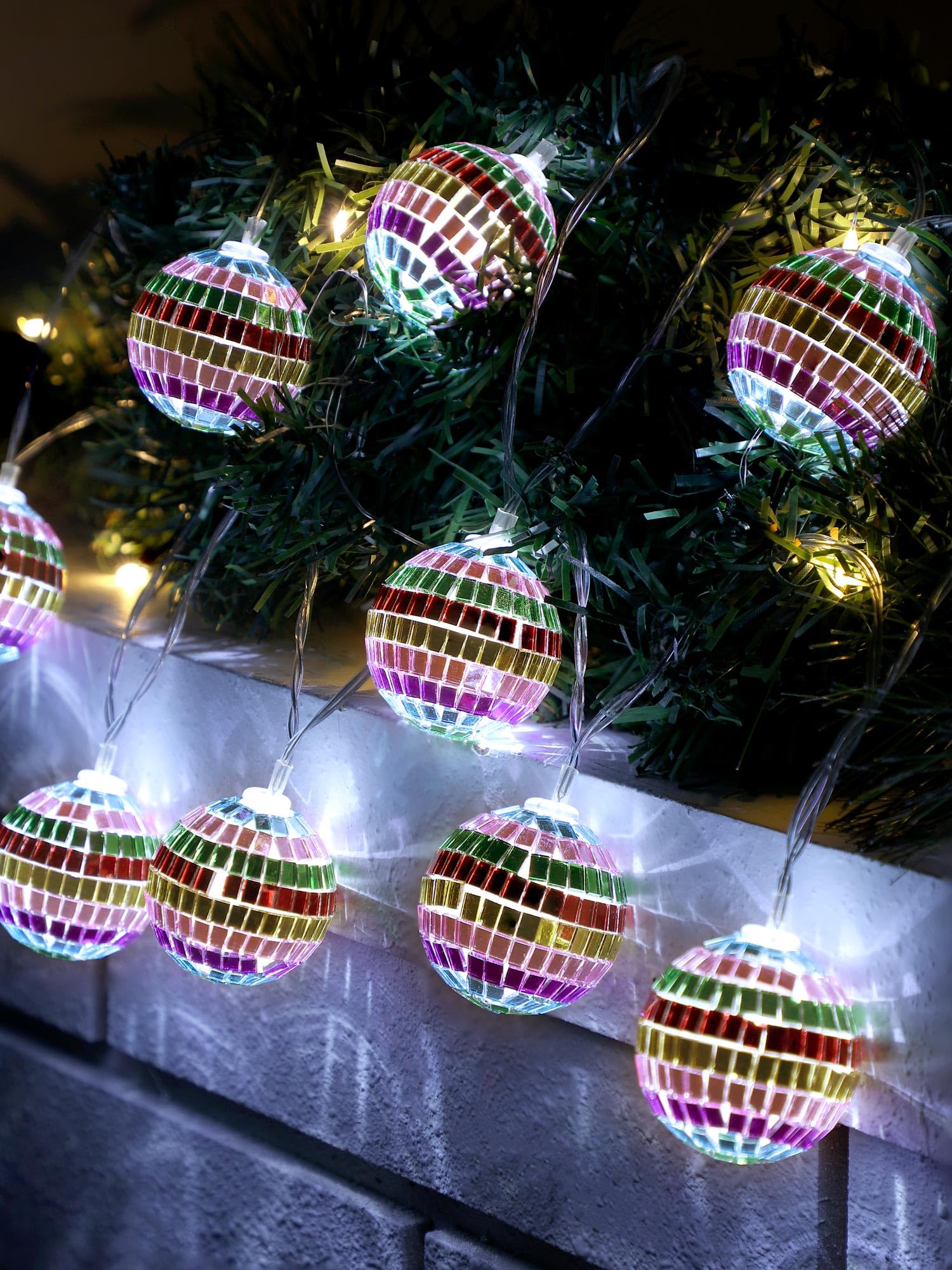 Bbto Led Disco Ball String Light Battery Powered Mirror Balls Ornaments For Outside Backyard Porch 70S 80S Disco Party Supplies(1.57 Inch Sparkling Colors)