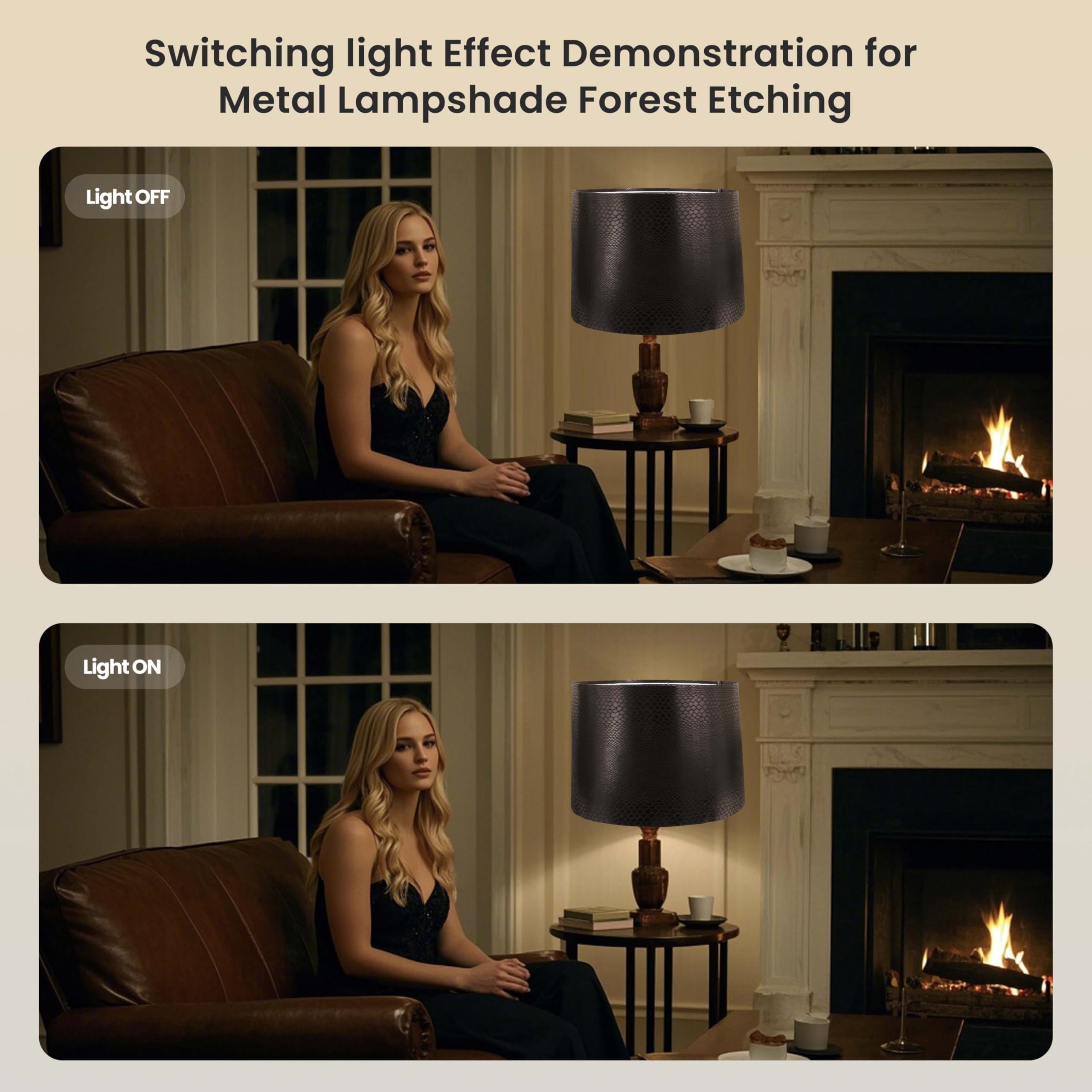 ALUCSET Drum Lamp Shades Set of 2, 13" Imitation Crocodile Leather, Easy Assembly, Model LLA-S2416Y