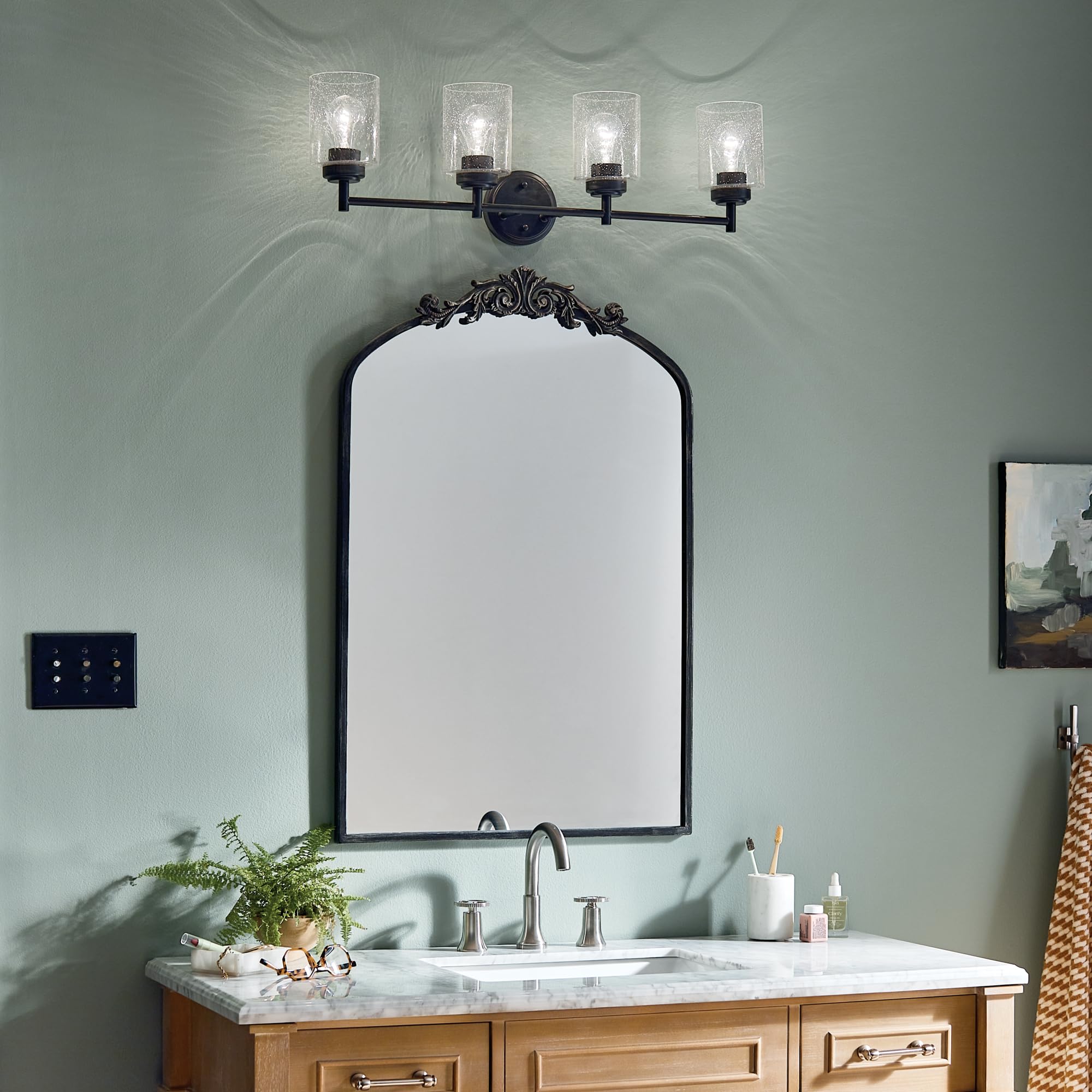 Kichler 45887Bk Winslow Vanity, 4-Light 300 Total Watts, Black