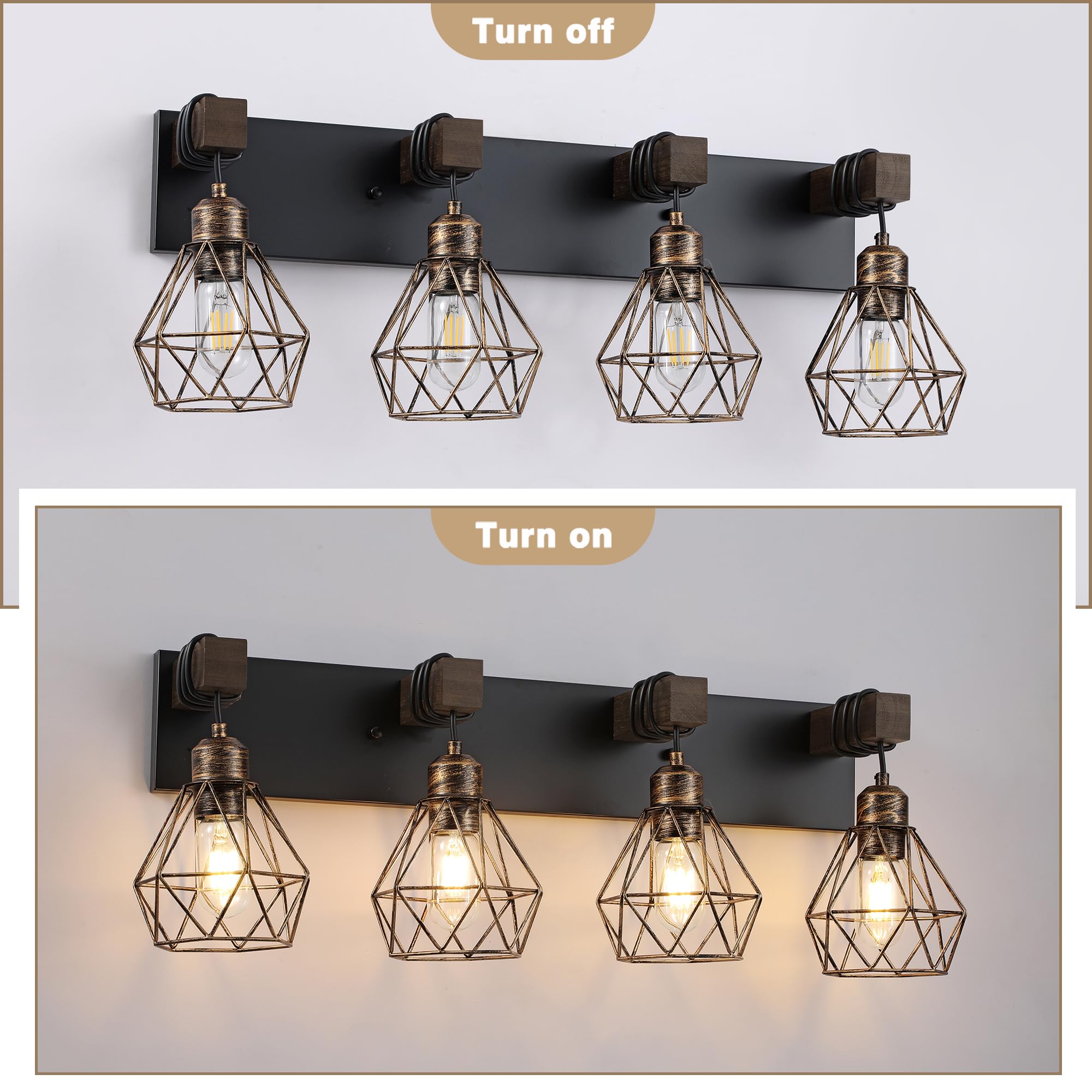 Maesta 4-Light Farmhouse Bathroom Vanity Light Fixtures, Black Gold Metal Sconces for Living Room, Bedroom, Hallway - Model MA022-4