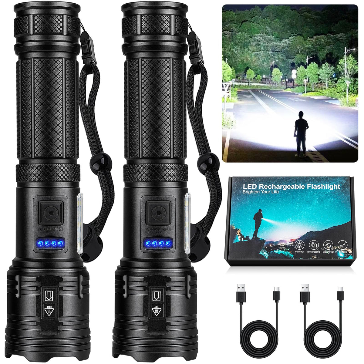 Bitlyle Rechargeable Led Flashlights High Lumens, 99,000 Lumens Super Bright Flashlight 7 Modes W/Cob Work Light, Powerful Flash