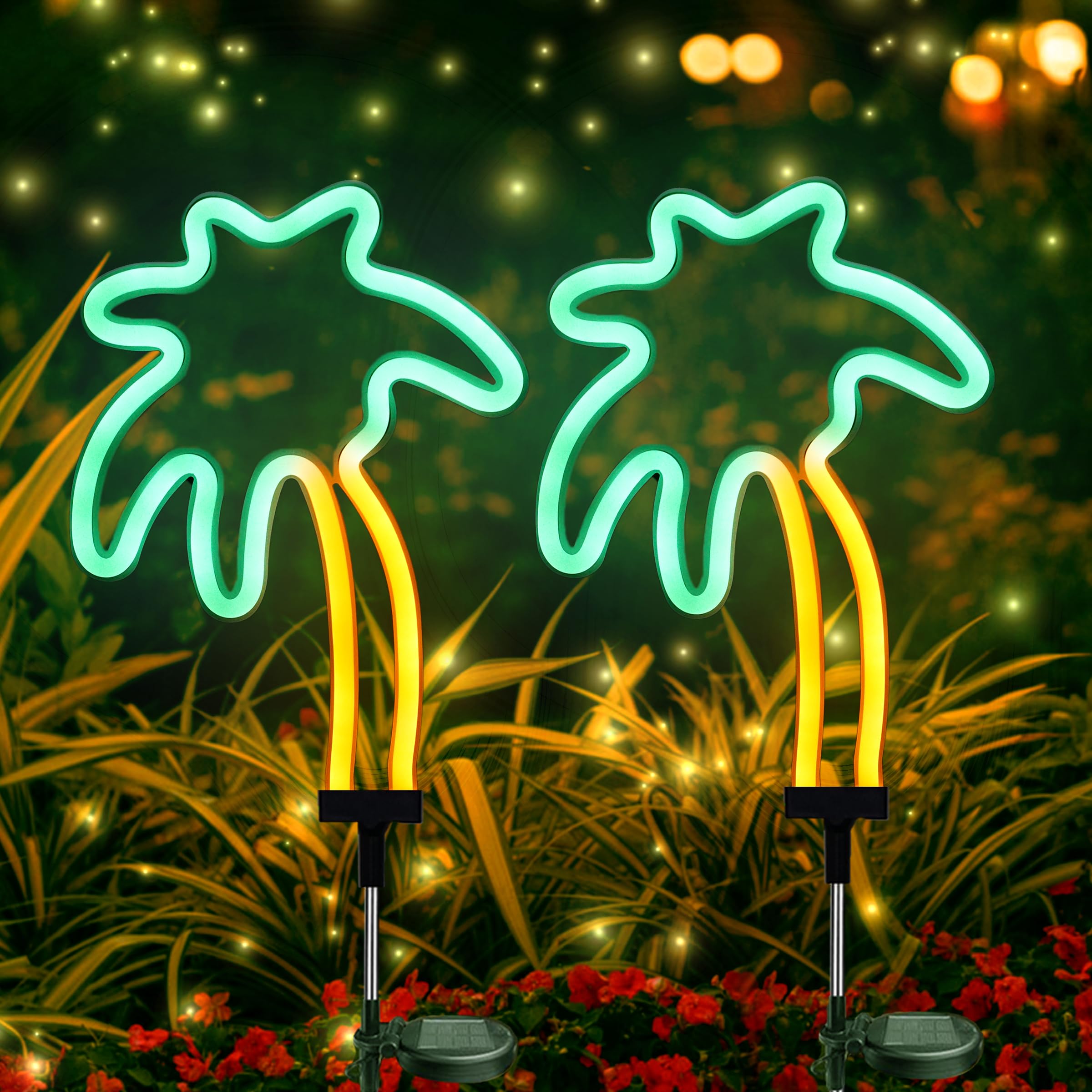 SunKite Coconut Solar Decorative Stake Lights - Outdoor Waterproof Neon Lights for Garden, Yard, Lawn, Pathway, Patio, Backyard,