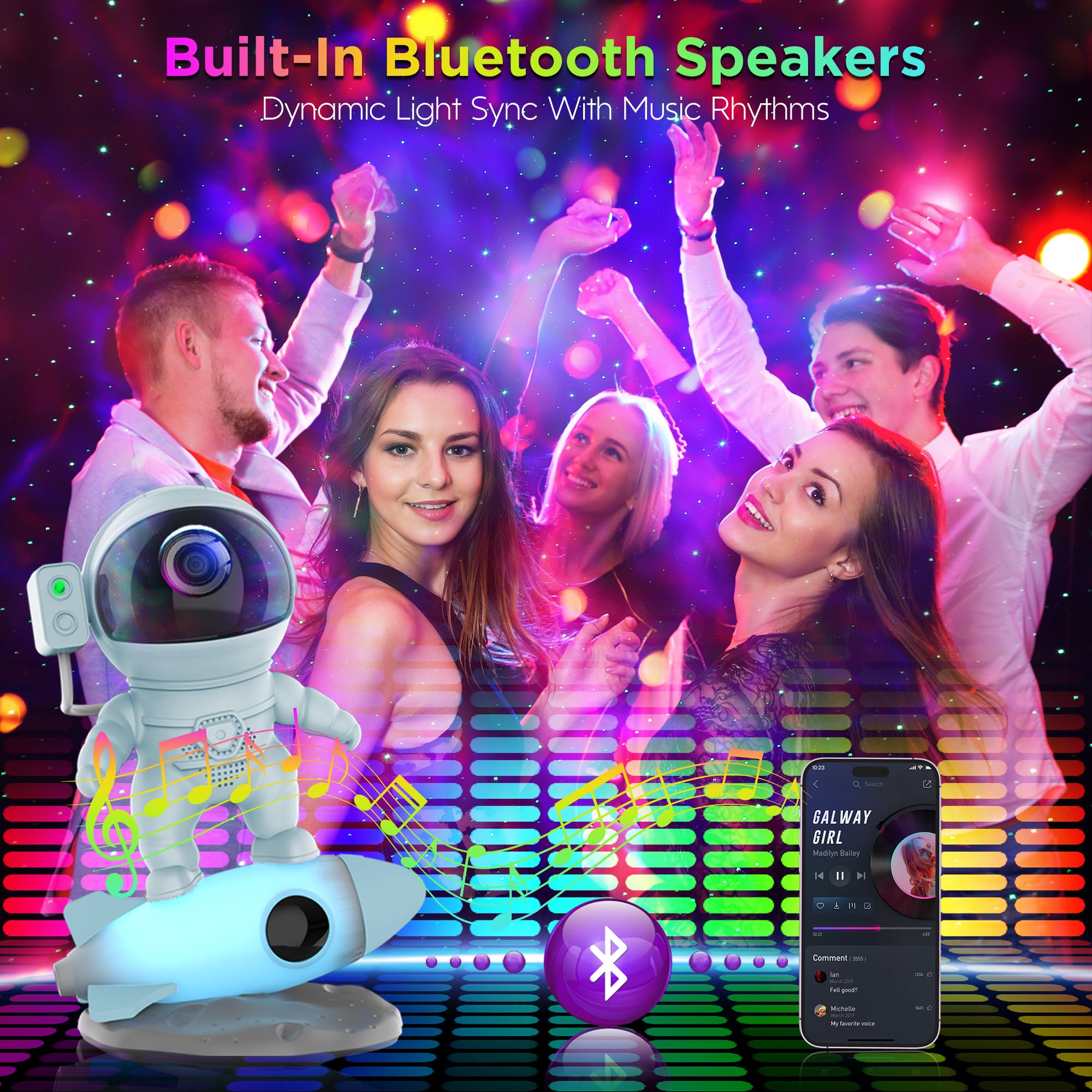 Astronaut Galaxy Projector For Bedroom, Star Projector Galaxy Light With App & Remote Control, White Noises, Bluetooth Speaker,