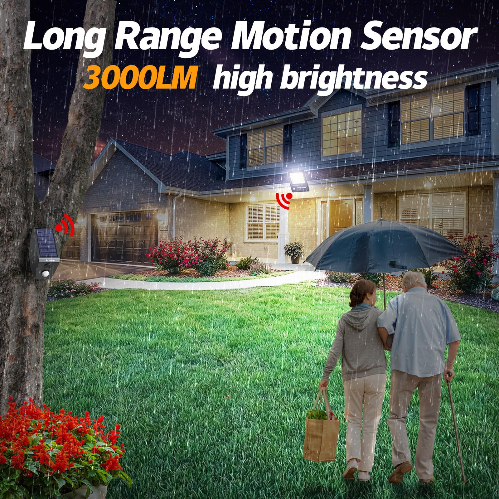 intelamp Solar Light Outdoor,12000mAh 2000LM Solar Motion Sensor Flood Security Lights with Remote Control, Solar Powered Outdoo