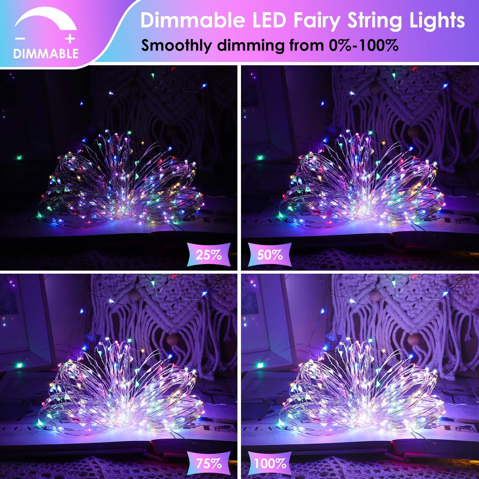 Mlambert 6 Pack 33Ft Fairy Lights Battery Operated With Remote And Timer, Dimmable Waterproof 8 Modes Twinkle Light For Christmas Decor-Multicolor