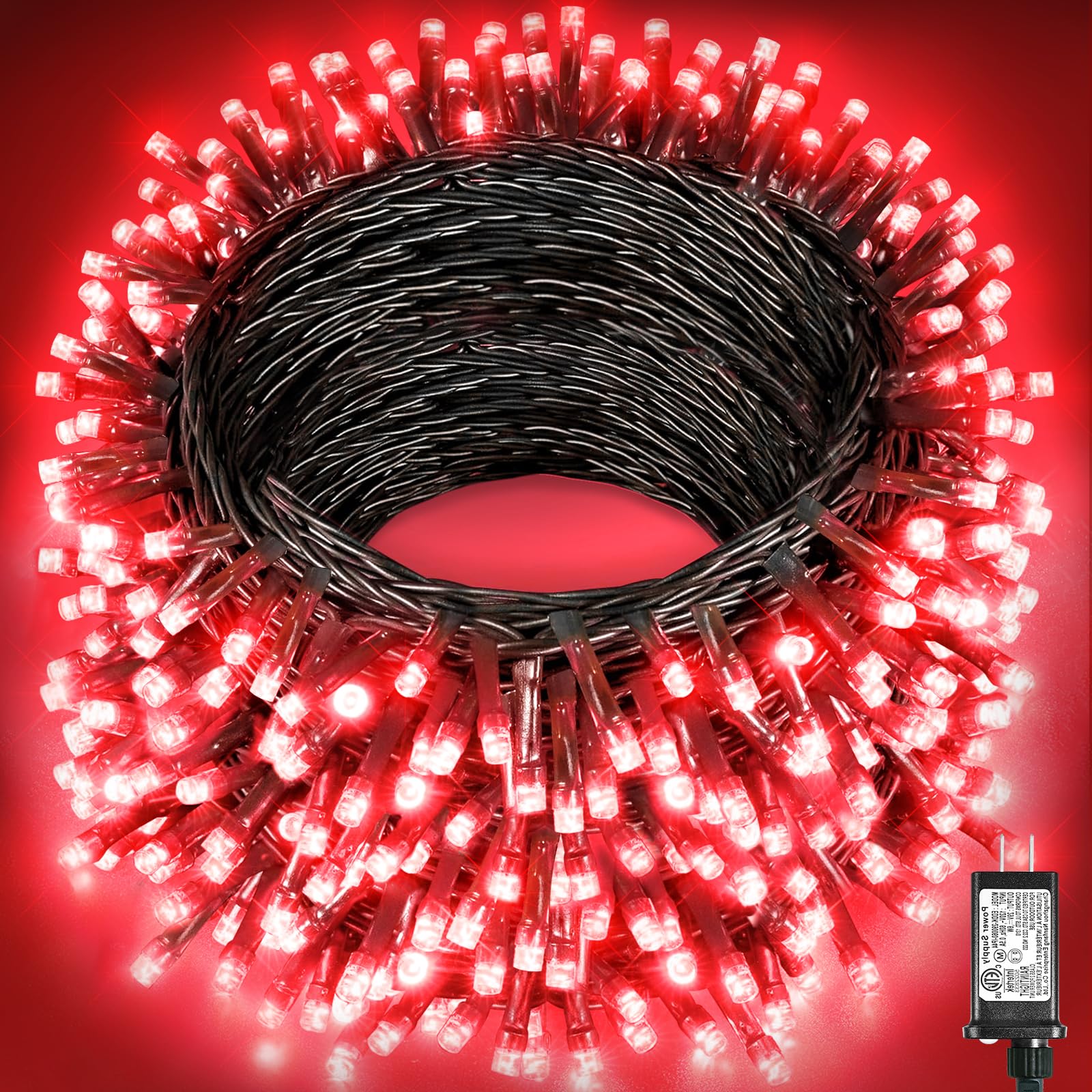 197Ft 600 Led Christmas Lights Outdoor  Plug In Christmas Tree Lights 8 Modes  Waterproof String Twinkle Lights For Indoor Room Patio Yard Fence Party Wedding Holiday Decorations  Red