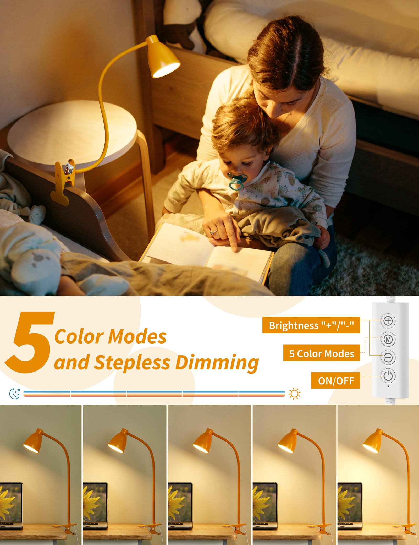 Bohon Clip On Light, 10W 38 Led Desk Lamp With Clamp, 5 Color 10 Brightness Auto Off Timer, Flexible Gooseneck Clip Lamp, Desk L