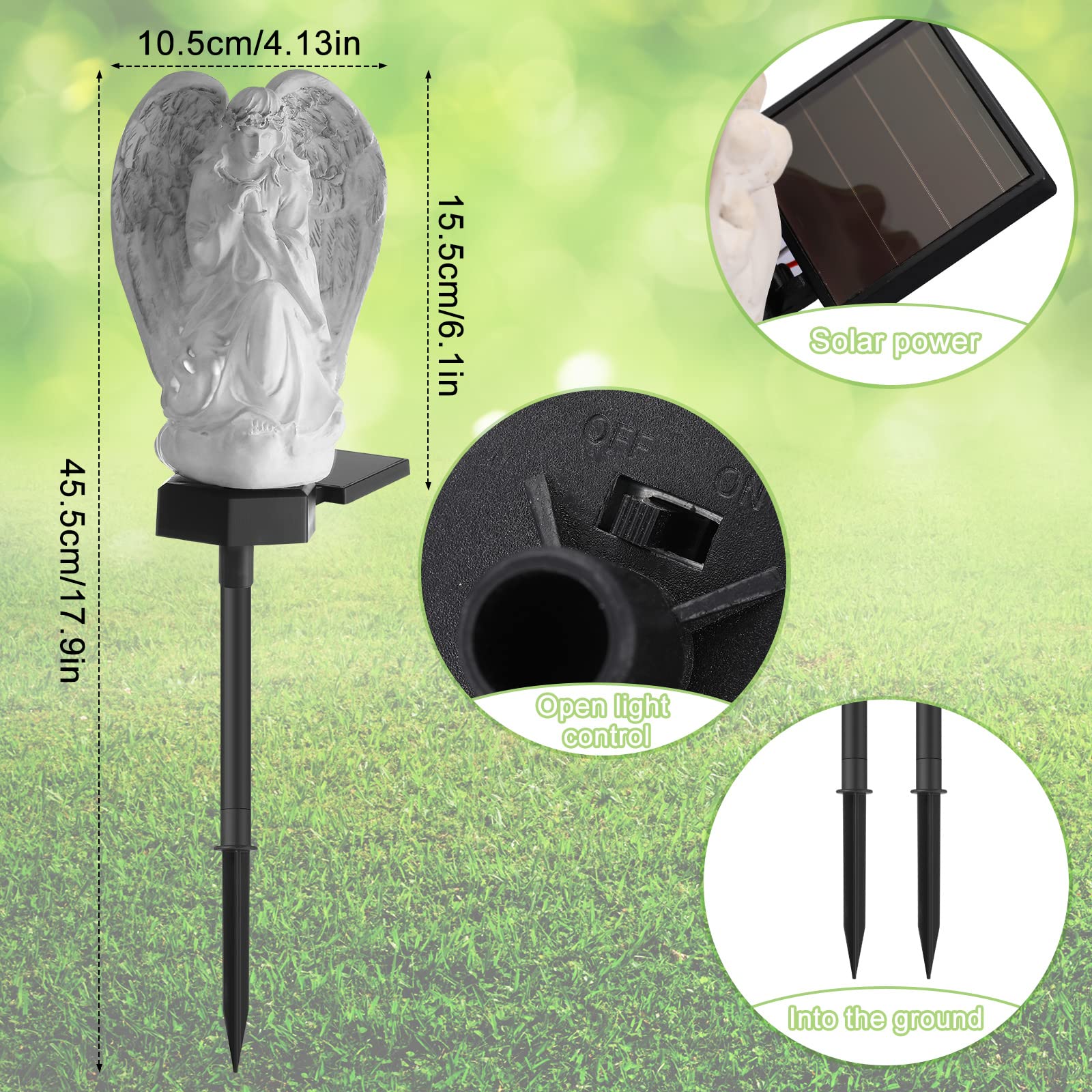 Hortsun Angel Led Solar Lights - Waterproof Garden Decorations For Lawn & Cemetery, 2 Pack