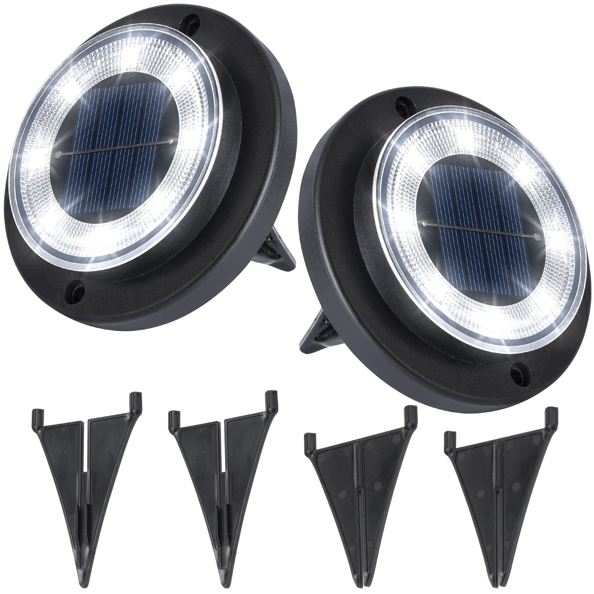 Flacchi Solar Ground Lights - Waterproof Solar Disk Lights, Cool White, 2 Pack, Model YN001, Plastic Material for Outdoor Use