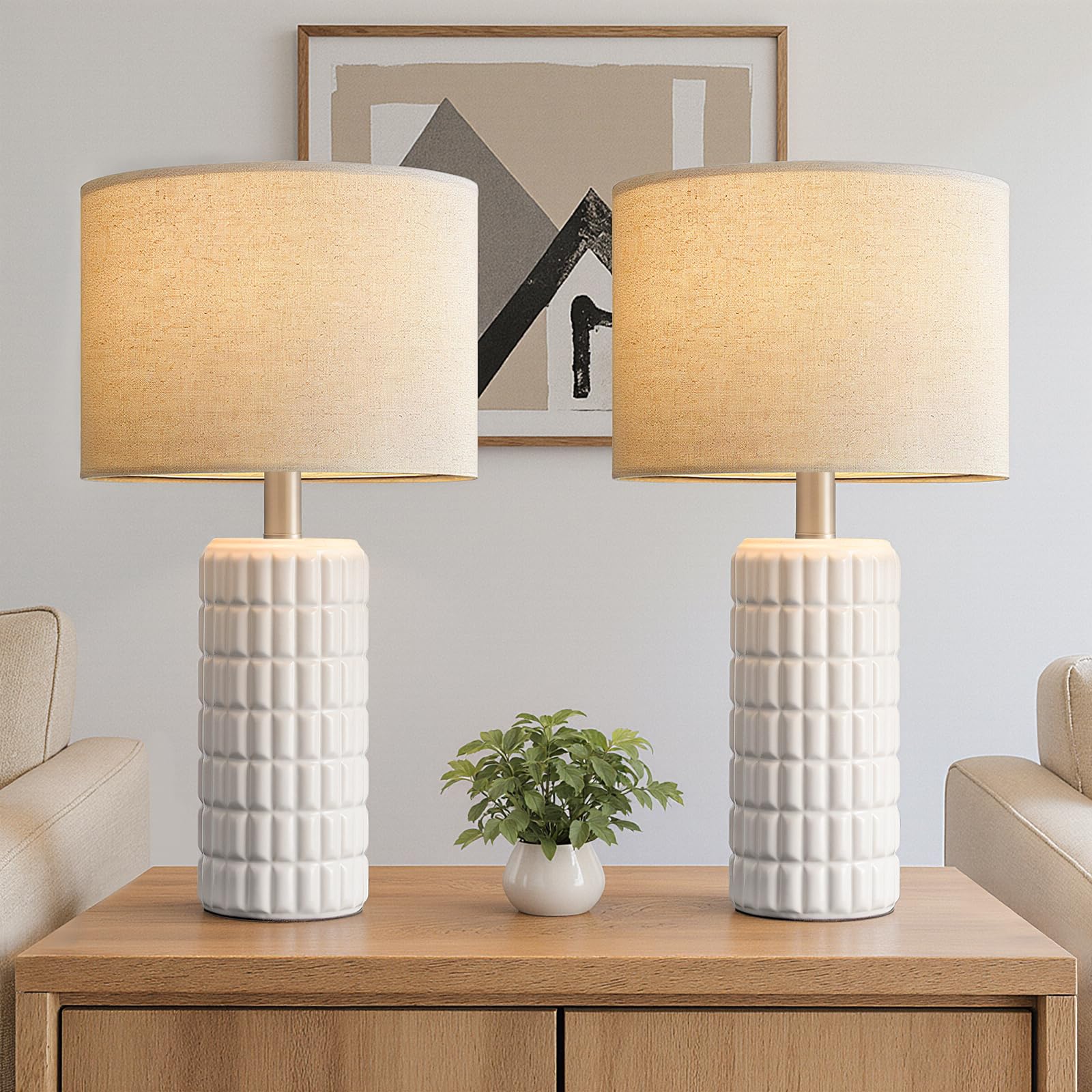 23 Modern Ceramic Table Lamps Set of 2 - Table Lamps for Living room  Farmhouse Bedside Night Stands Lamp for Bedroom  White Boho Nightstand Lamps Set of 2  Desk Lamp for End Table Home Decor