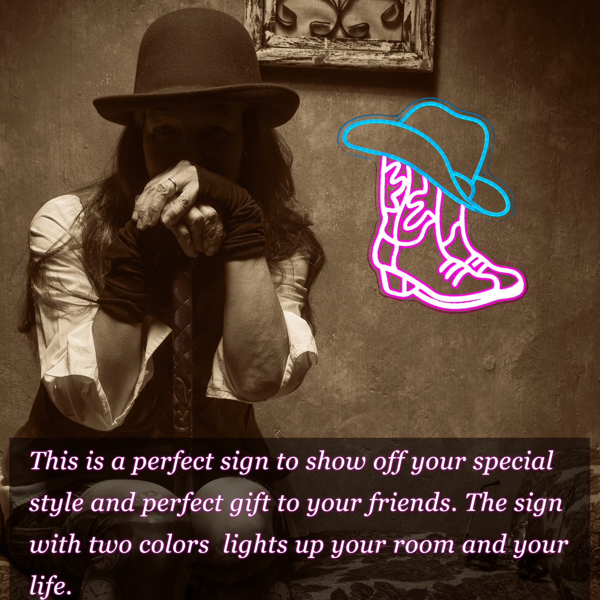 manimo Cowboy Boot Neon Sign, LED Wall Decor for Bar, 13x15 in, Pink White Aesthetic, Cat Model