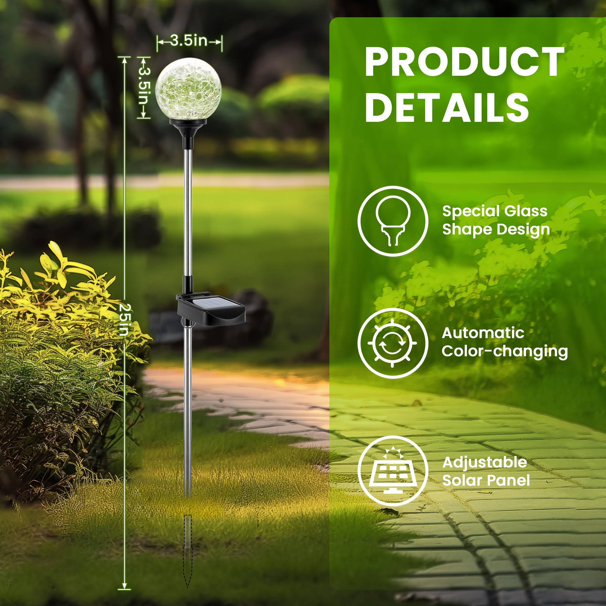 GIGALUMI Solar Garden Lights 3 Pack, Waterproof  ed Glass Ball, Multi-Colored LED, Silver, Model CLWX-XIN3