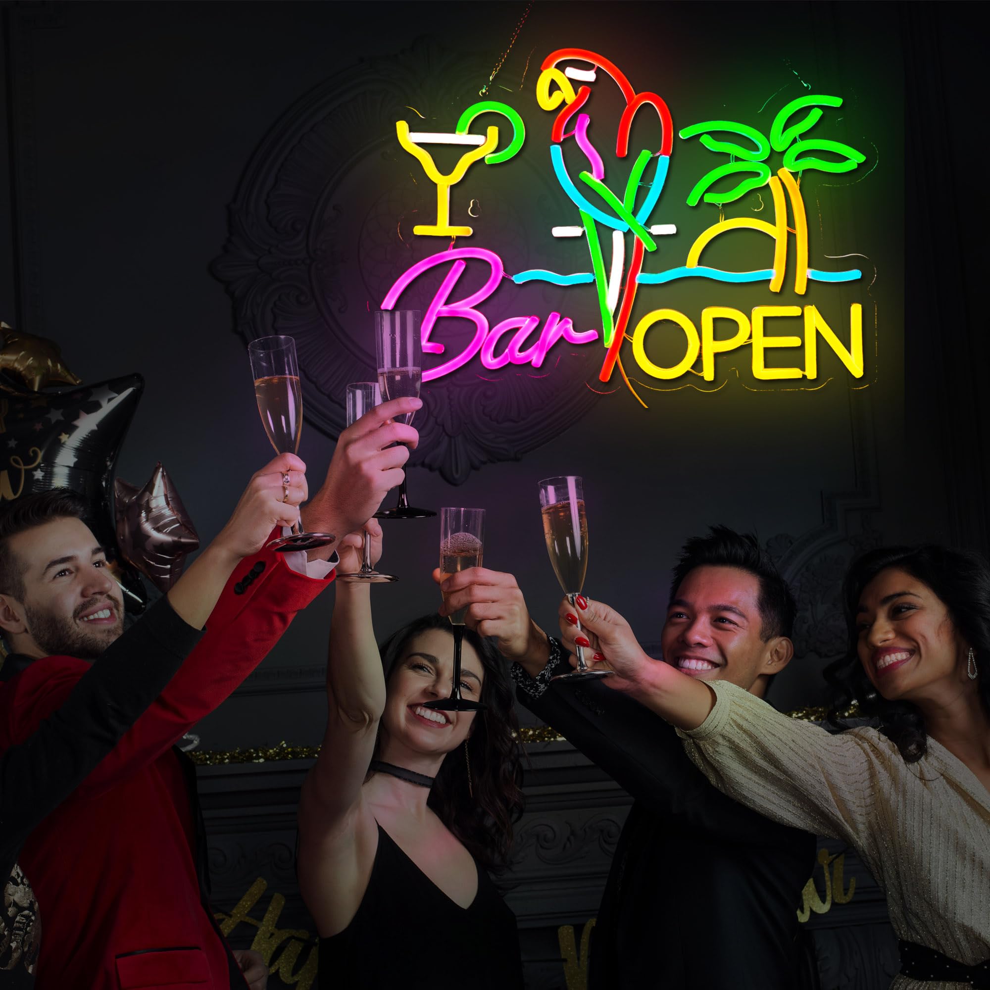 VarLietin Bar Open Neon Sign - LED Wall Decor Light, Dimmable, 16.4 x 12.6 inches, Pink/Red/Green/Blue for Pub, Man Cave
