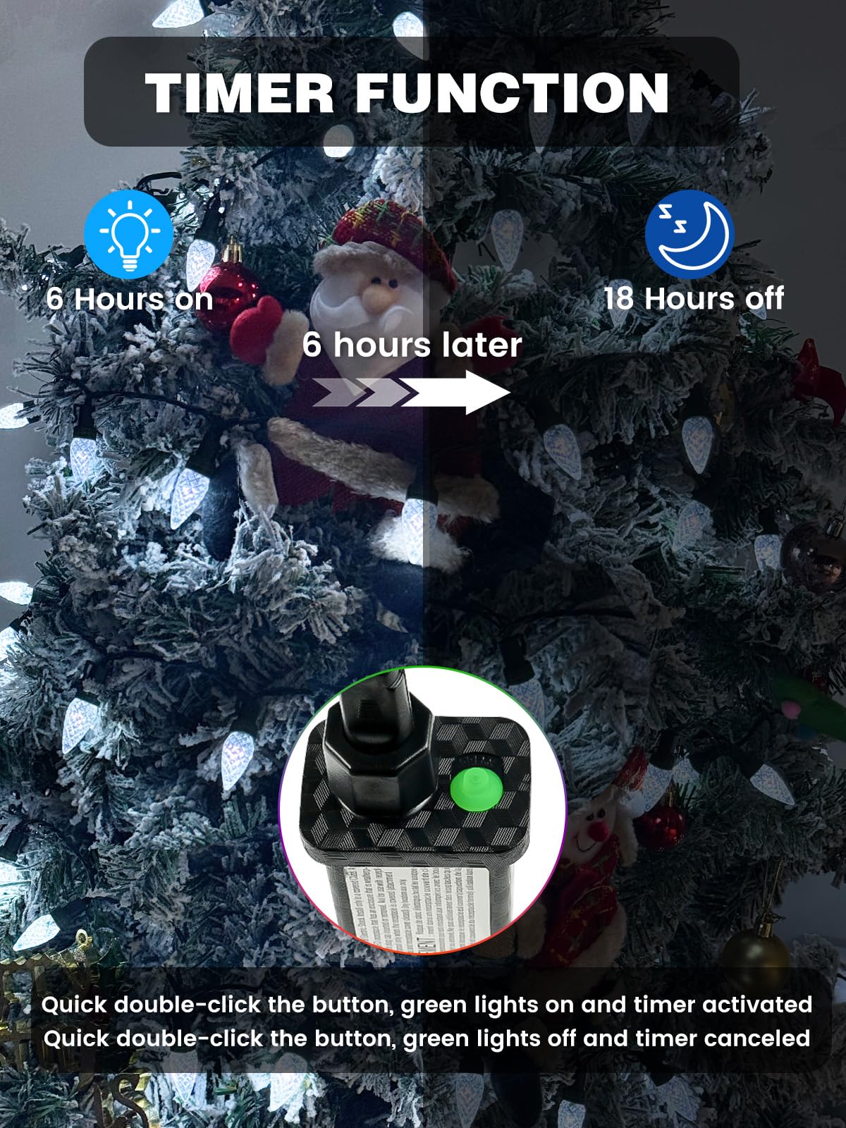 2 Pack C6 Christmas Lights Outdoor Indoor  Total 200 Led 66 Ft Connectable Christmas String Lights With Timer & 13 Modes  Waterproof Twinkle Light For Xmas Tree Party Wedding Decorations (Cool White)