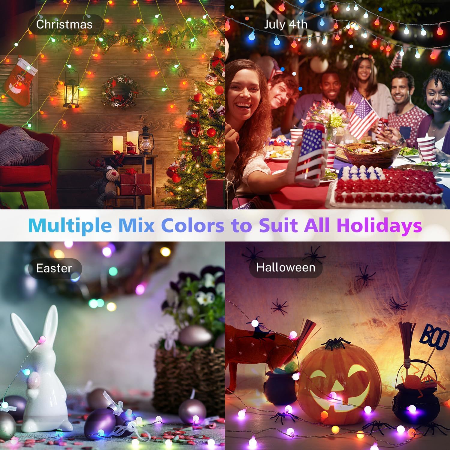 OMIKA Color Changing Globe String Lights, 66FT, 120 LEDs, Waterproof, Plug-in, 128 Modes, Remote Controlled, for Outdoor/Indoor Decor