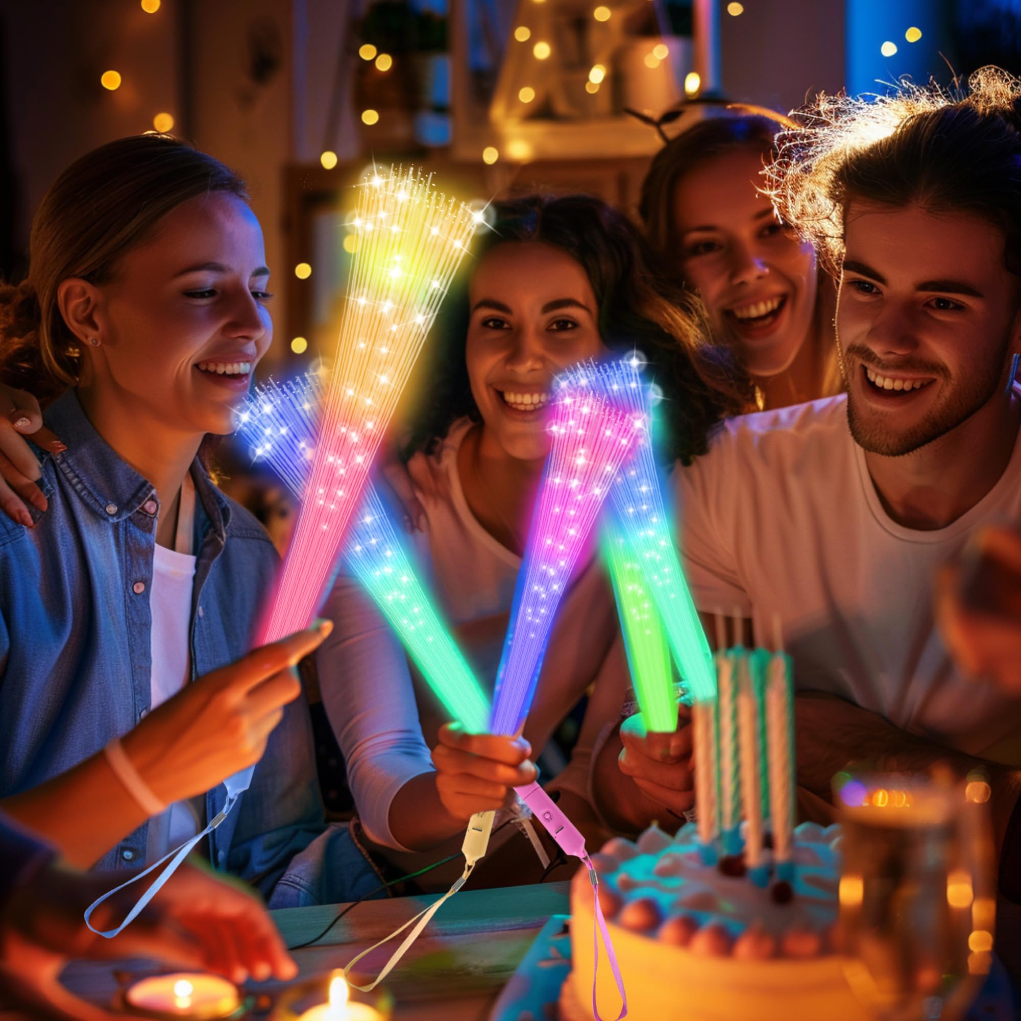 Jsronms 100 Pcs Fiber Optic Wand,Glow Fiber Optic Wands,Glow In The Dark Party,Glow Wands Led Light Up Party Favors For Wedding,