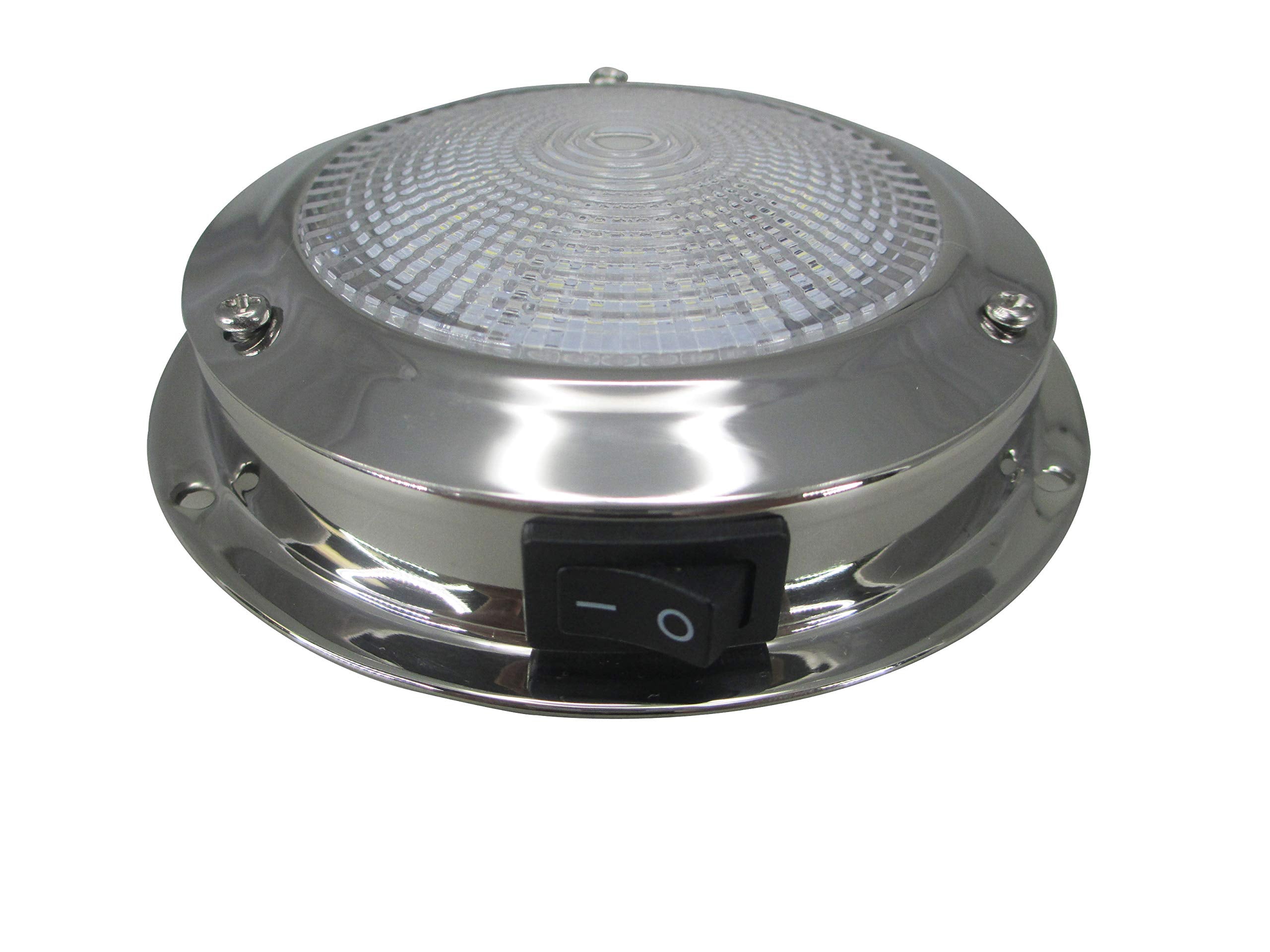 Pactrade Marine Dome Light 12V - 3-Inch Lens, Cool White Led | Stainless Steel Boat Light With Built-In Rocker Switch, Surface M