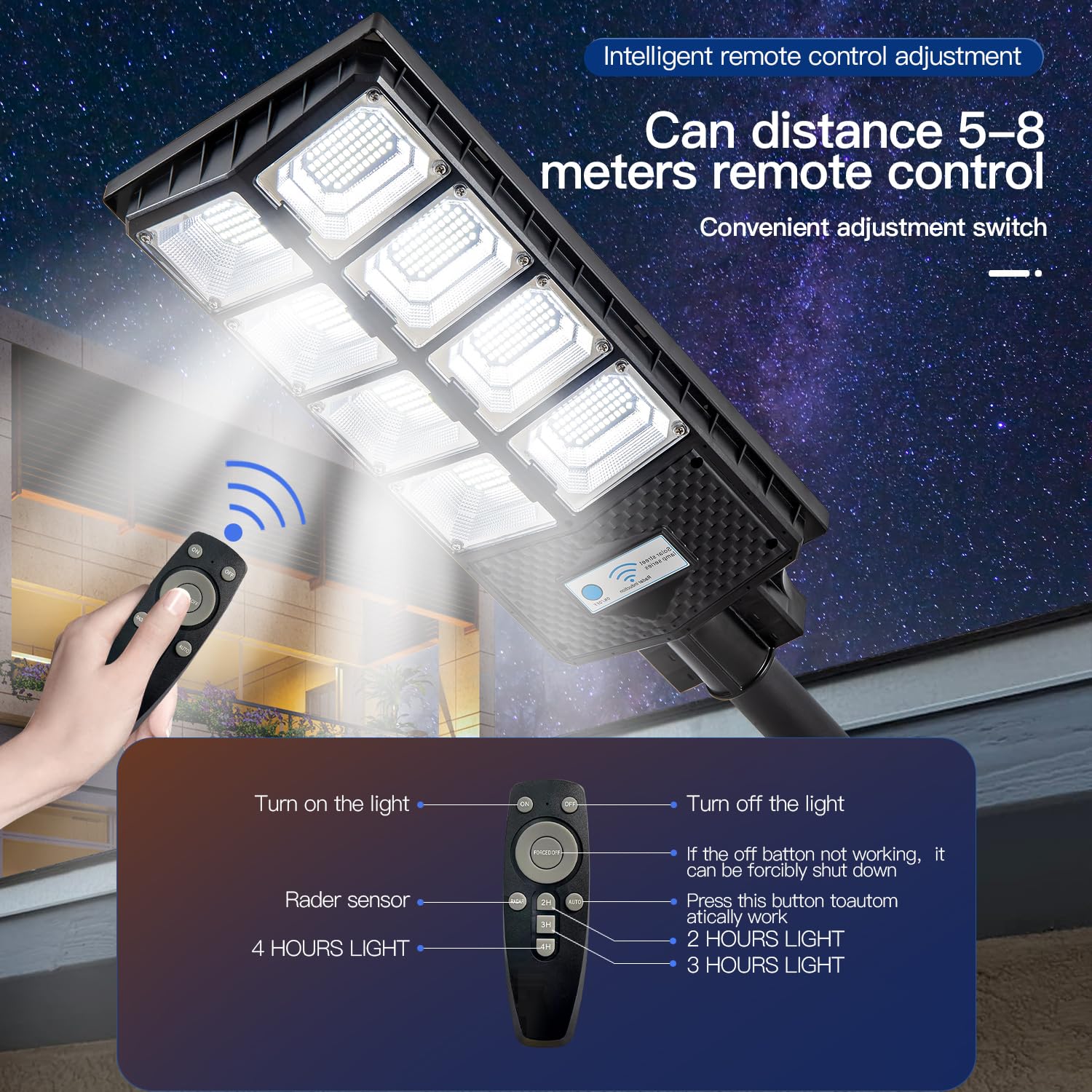 Yointhit 800W Solar Street Lights, 80000LM, Waterproof, Dusk to Dawn, Motion Sensor, Remote Control, LED Flood Light for Outdoors