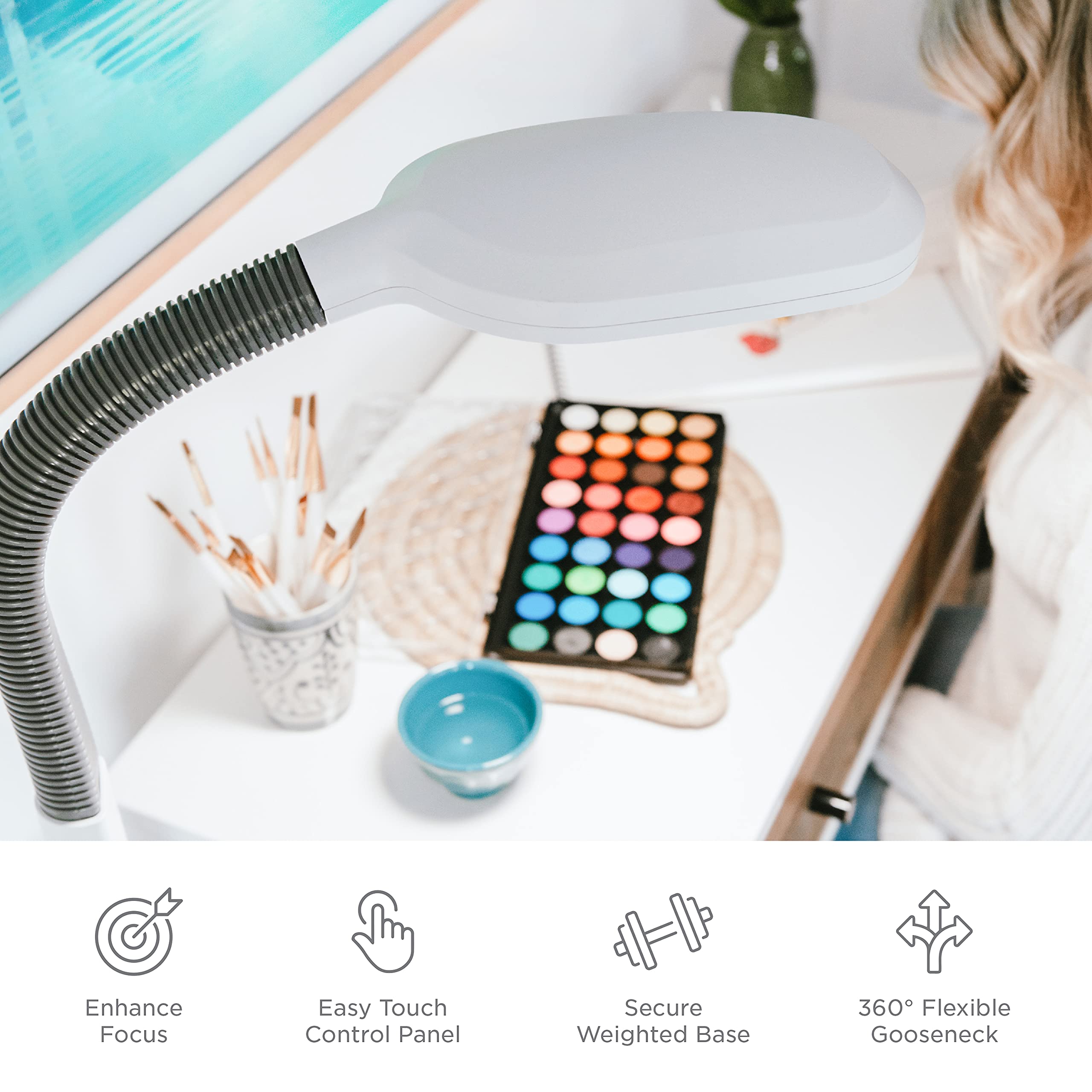 Verilux Smartlight Led Floor Lamp - Adjustable Brightness, Gooseneck, Eye Strain Relief, White