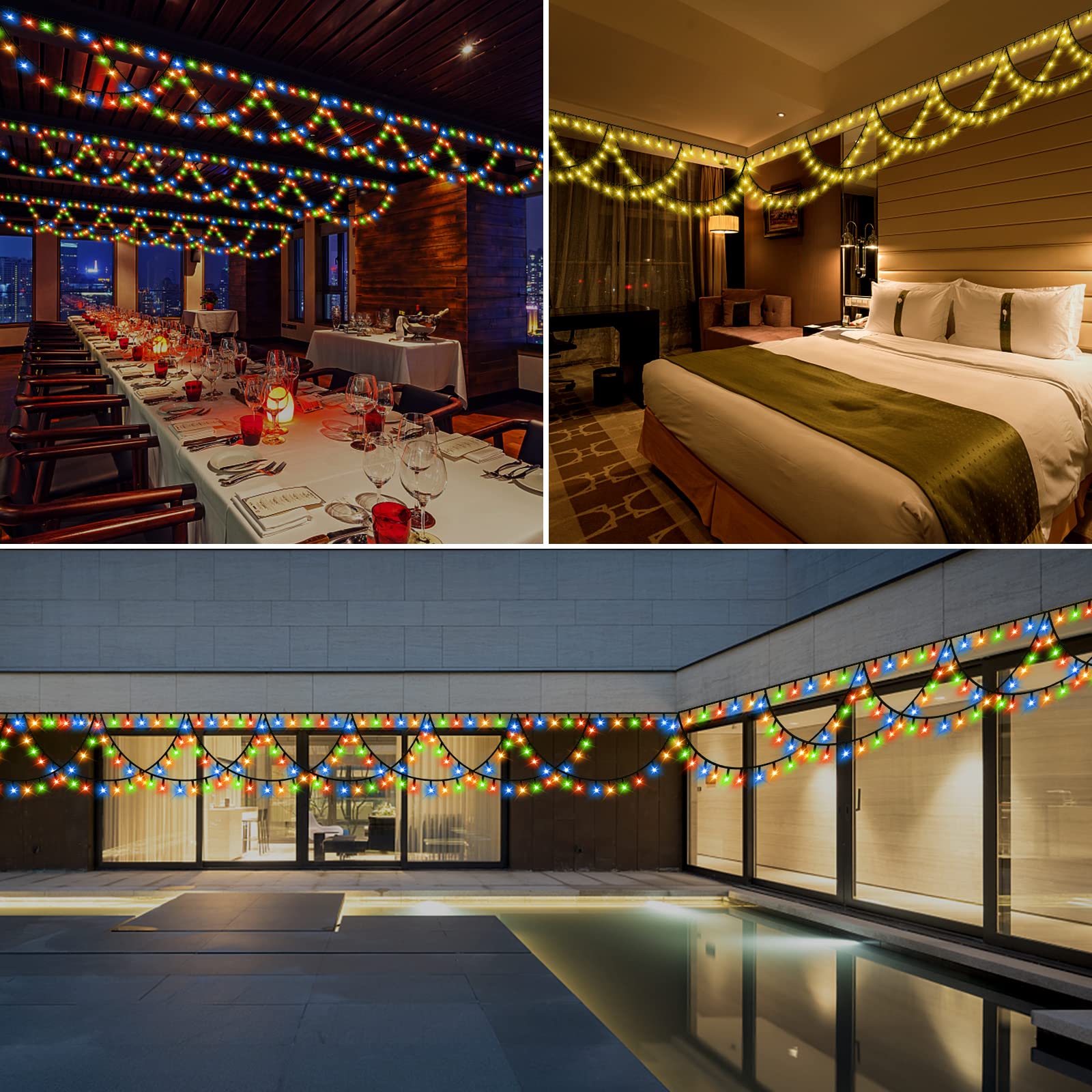 XTF2015 Outdoor Christmas Lights 40FT 380 LED Color Changing String Lights Warm White + Multicolor Model QL300IE