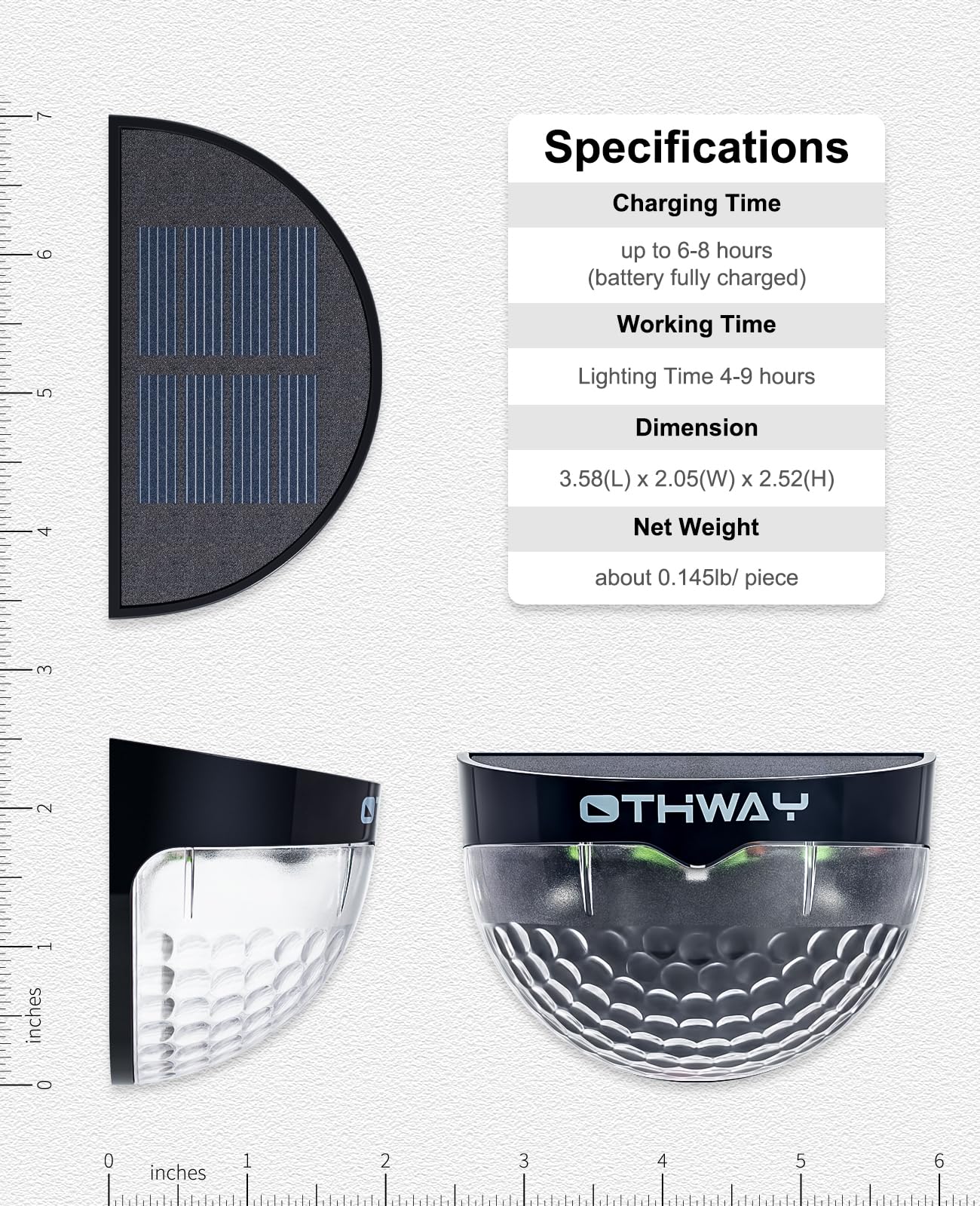 OTHWAY Solar Fence Post Lights, 4 Packs, Black, ABS Plastic, Wall Mount Decorative Deck Lighting, Model GY-L6-4Black