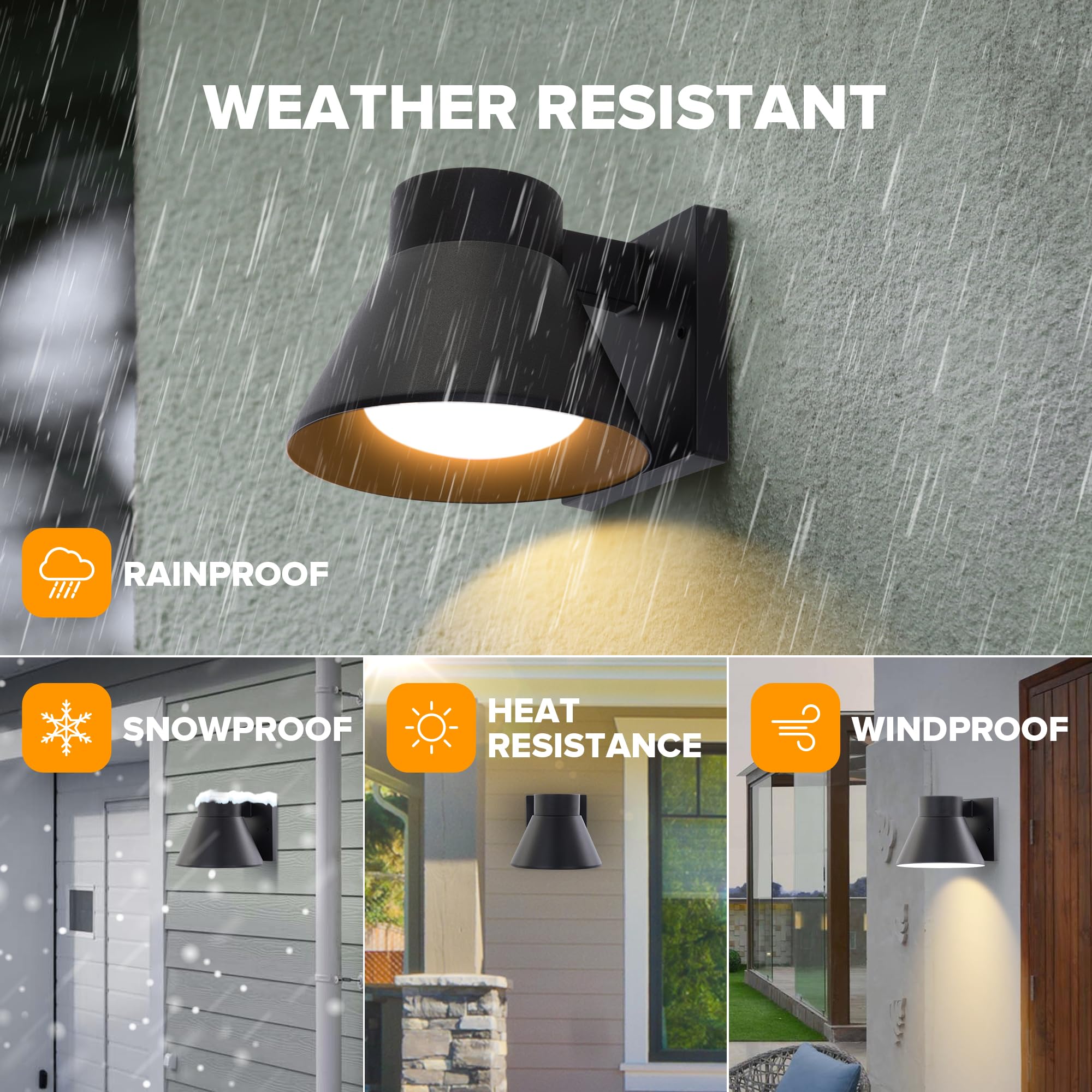 UME 2 Pack LED Outdoor Wall Lanterns, Dusk to Dawn, Waterproof Sconces, Black, Model 5288503012