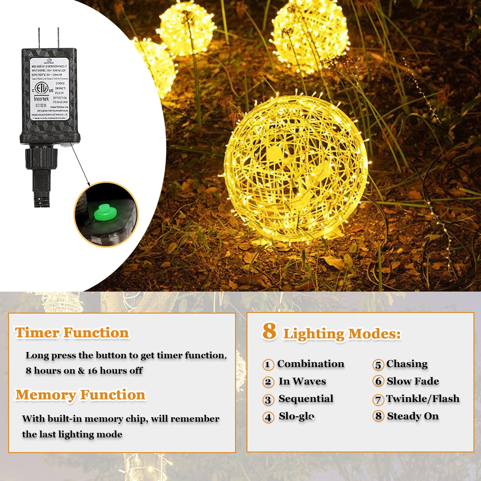 Outdoor Balls Lights Hanging Tree Garden Lights 4 Pack 7.87'' Sphere Lights With Plug In Globe Lights Trees Garden Lights For Pa
