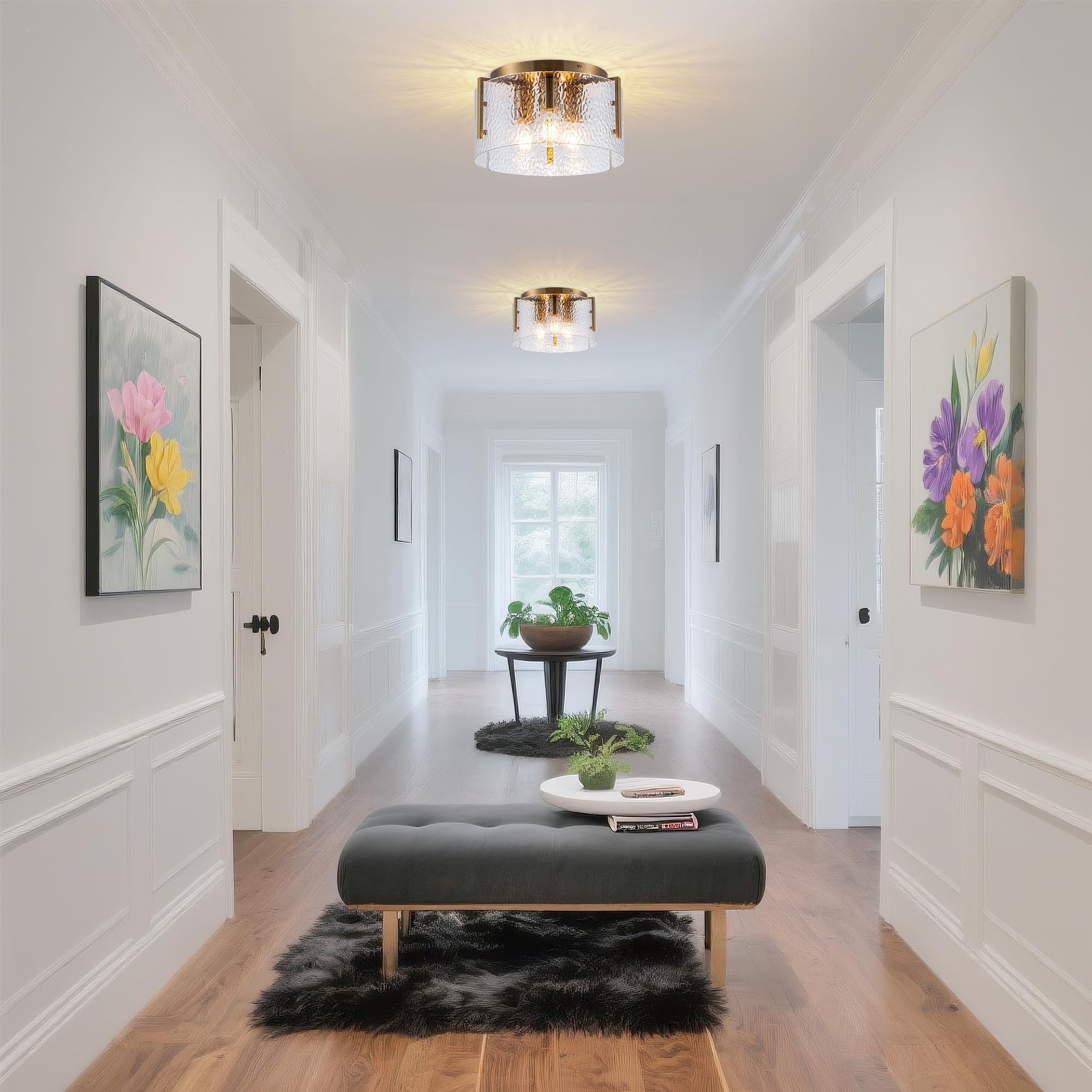 Mayna Modern Gold Ceiling Light Fixture, 3-Light Hallway Light Fixtures Ceiling Mount, Dimmable Foyer Kitchen Lighting Fixtures