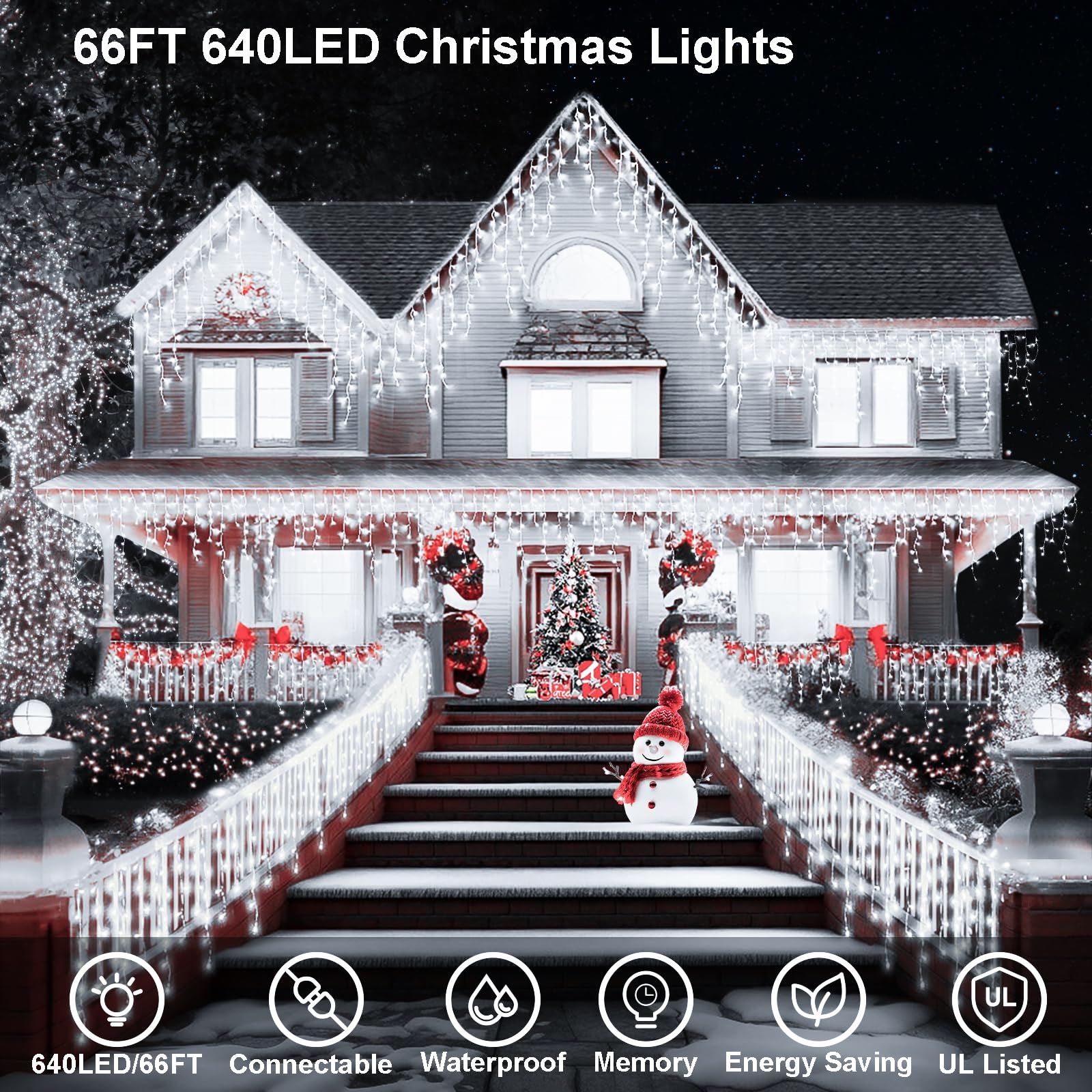 Jxledayy 65Ft 640 Led Cool White Outdoor String Lights - 8 Modes, Waterproof, Timer