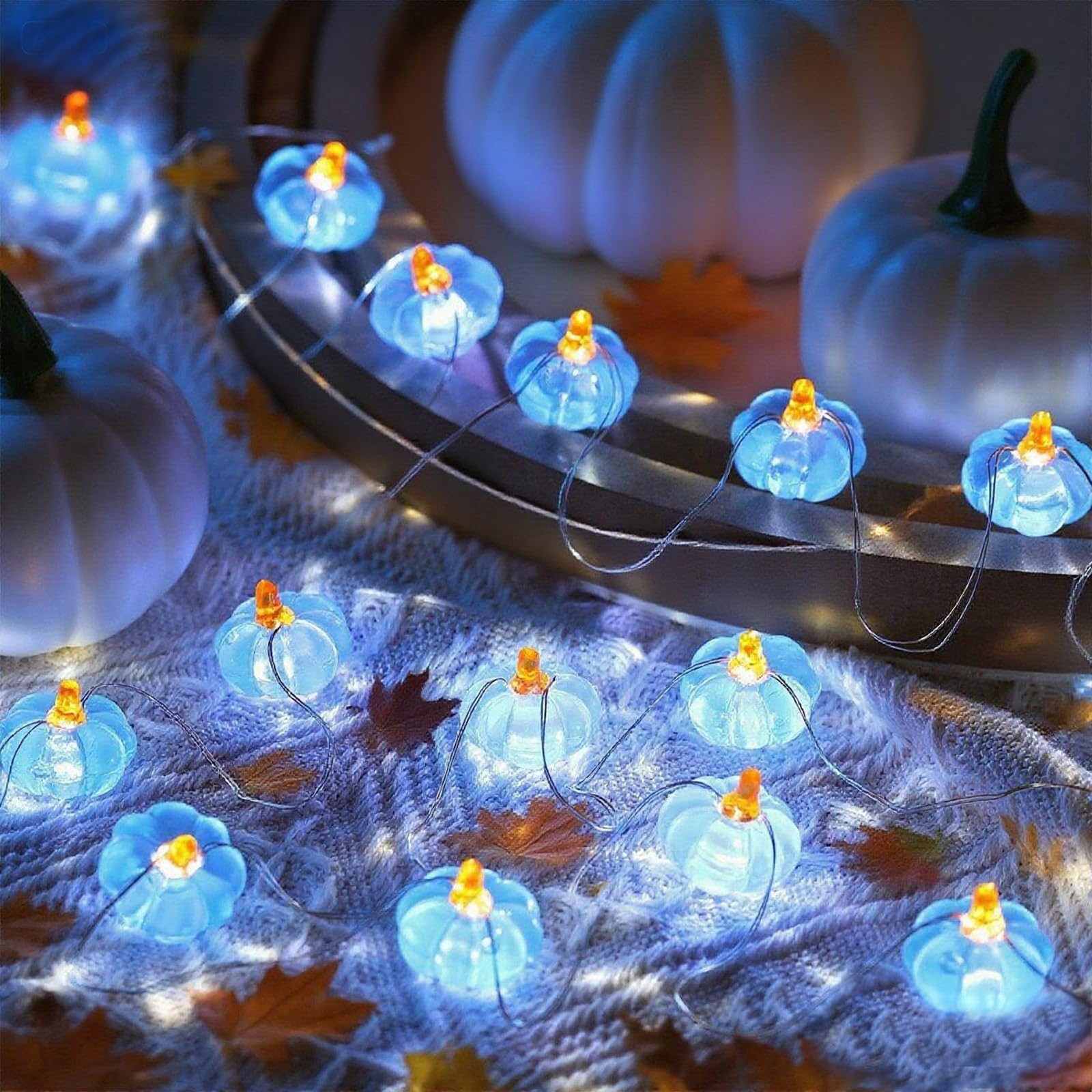 Glooglitter 2 Pcs Fall Thanksgiving String Lights 6.5 Ft Blue Pumpkin Lights String Baby Shower Decorations For Thanksgiving Halloween Indoor Window Tree Yard Porch Door Decor