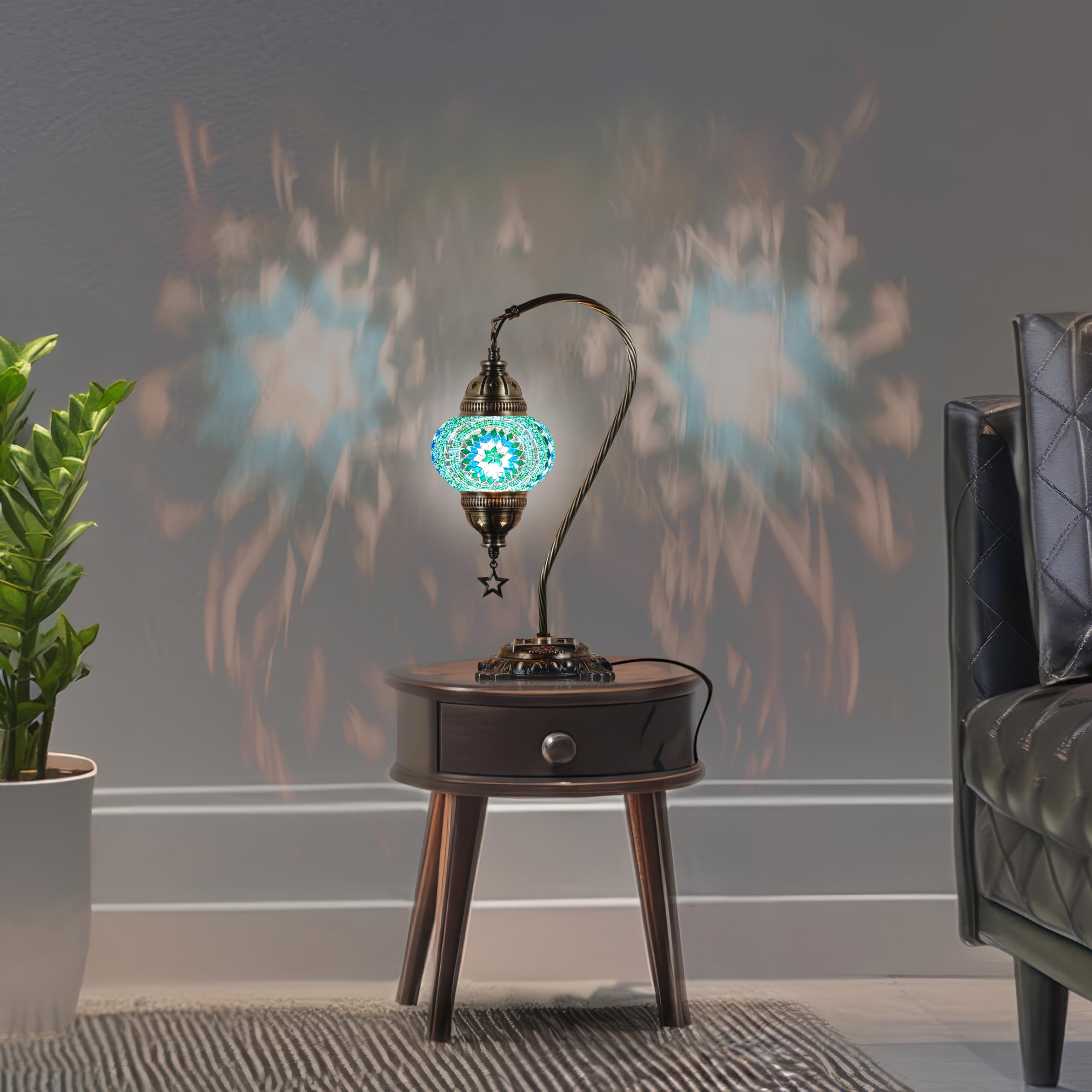 DEMMEX Handmade Turkish Moroccan Colorful Mosaic Antique Table Desk Bedside Night Lamp Lampshade, Turquoise, Teal, Green