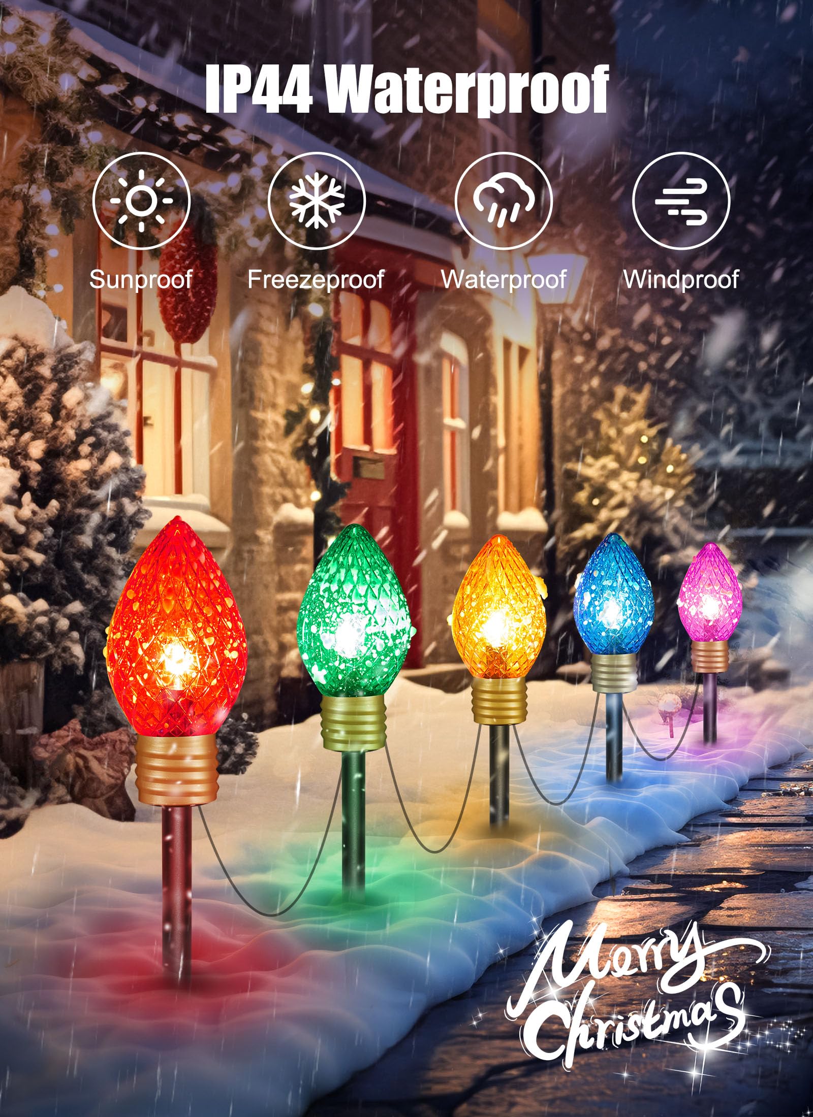 Minetom C7 Christmas Jumbo Lights 10.5ft 2 Pack Multicolor Bulb Outdoor Pathway Decorations